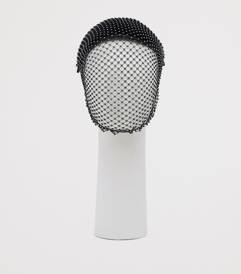 Black Embellished Mesh Fascinator Hat