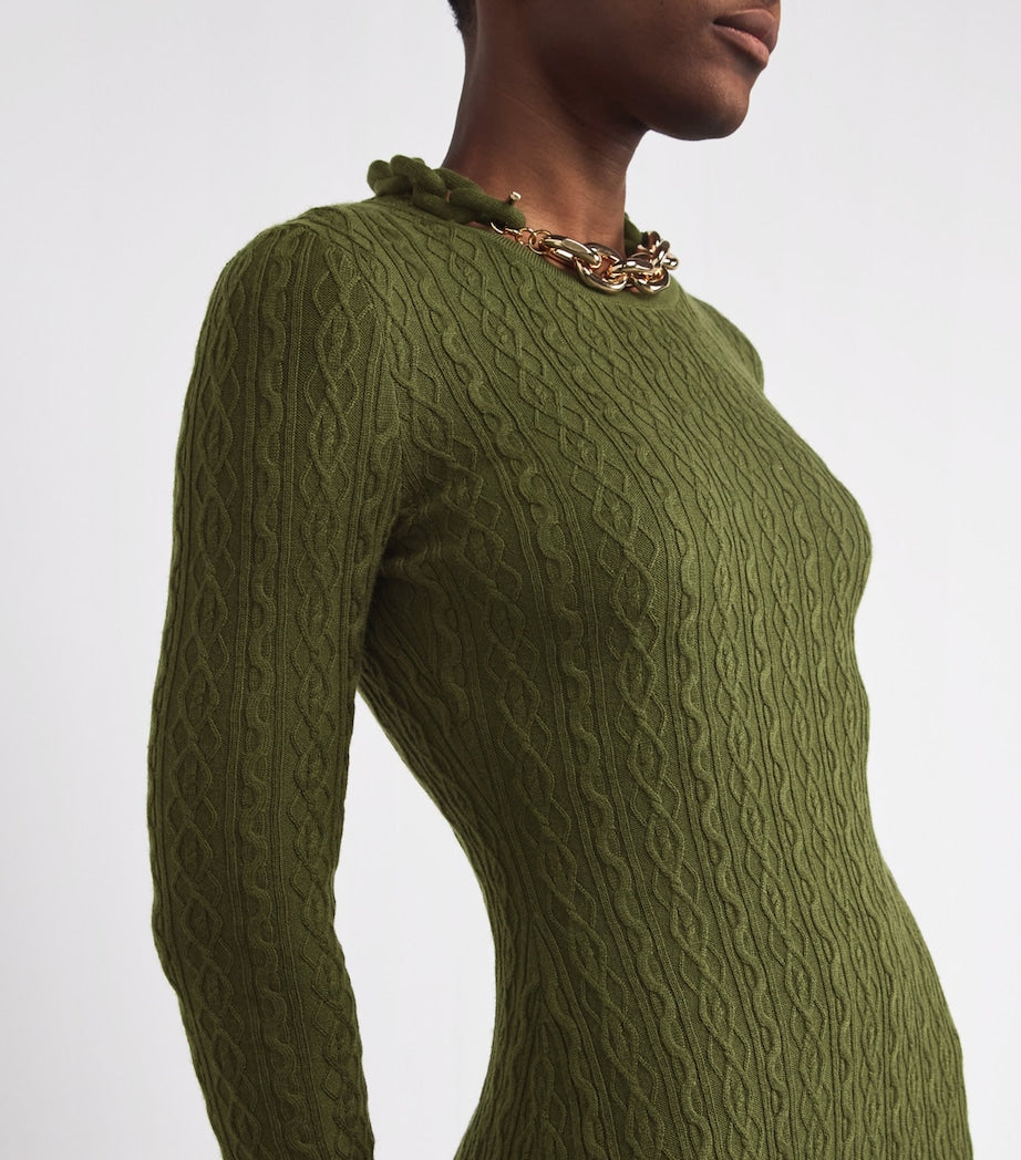 Paco Rabanne Green Wool-Blend Embellished Midi Dress