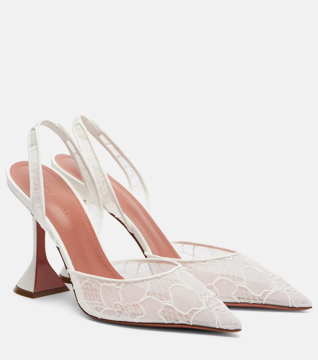 Amina Muaddi - Holli leather-trimmed lace slingback pumps