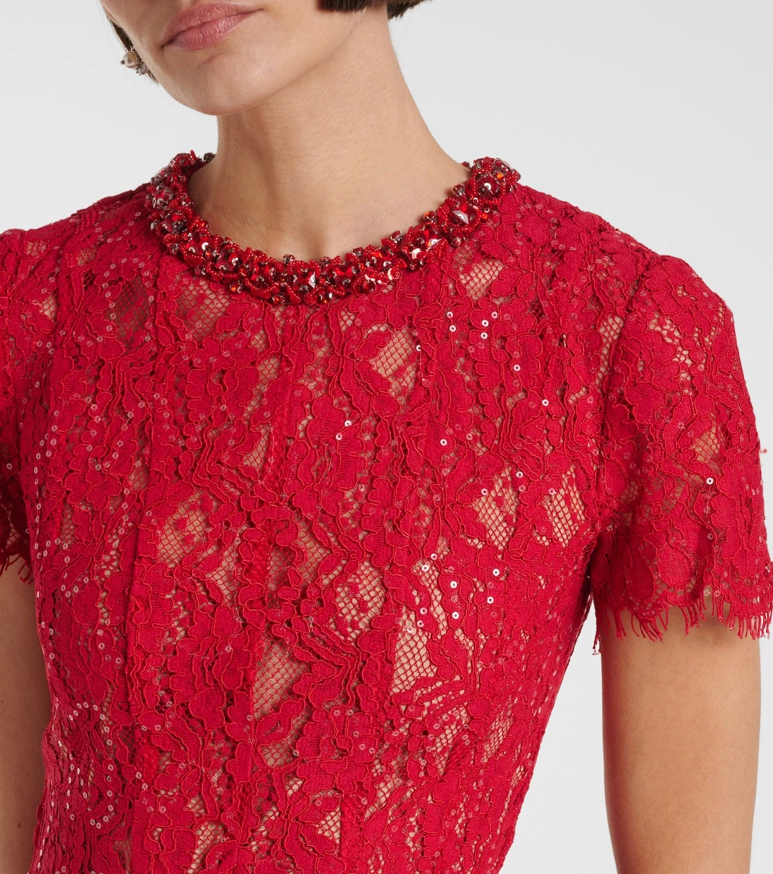 Self-Portrait - Embellished fishnet midi dress