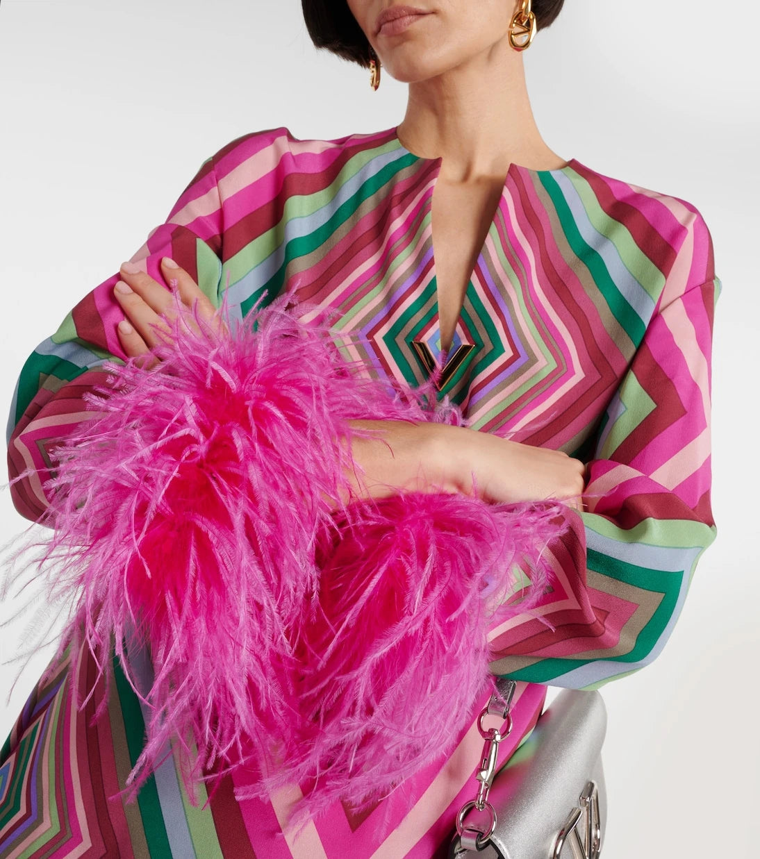 Valentino - Feather-trimmed silk crêpe de chine minidress