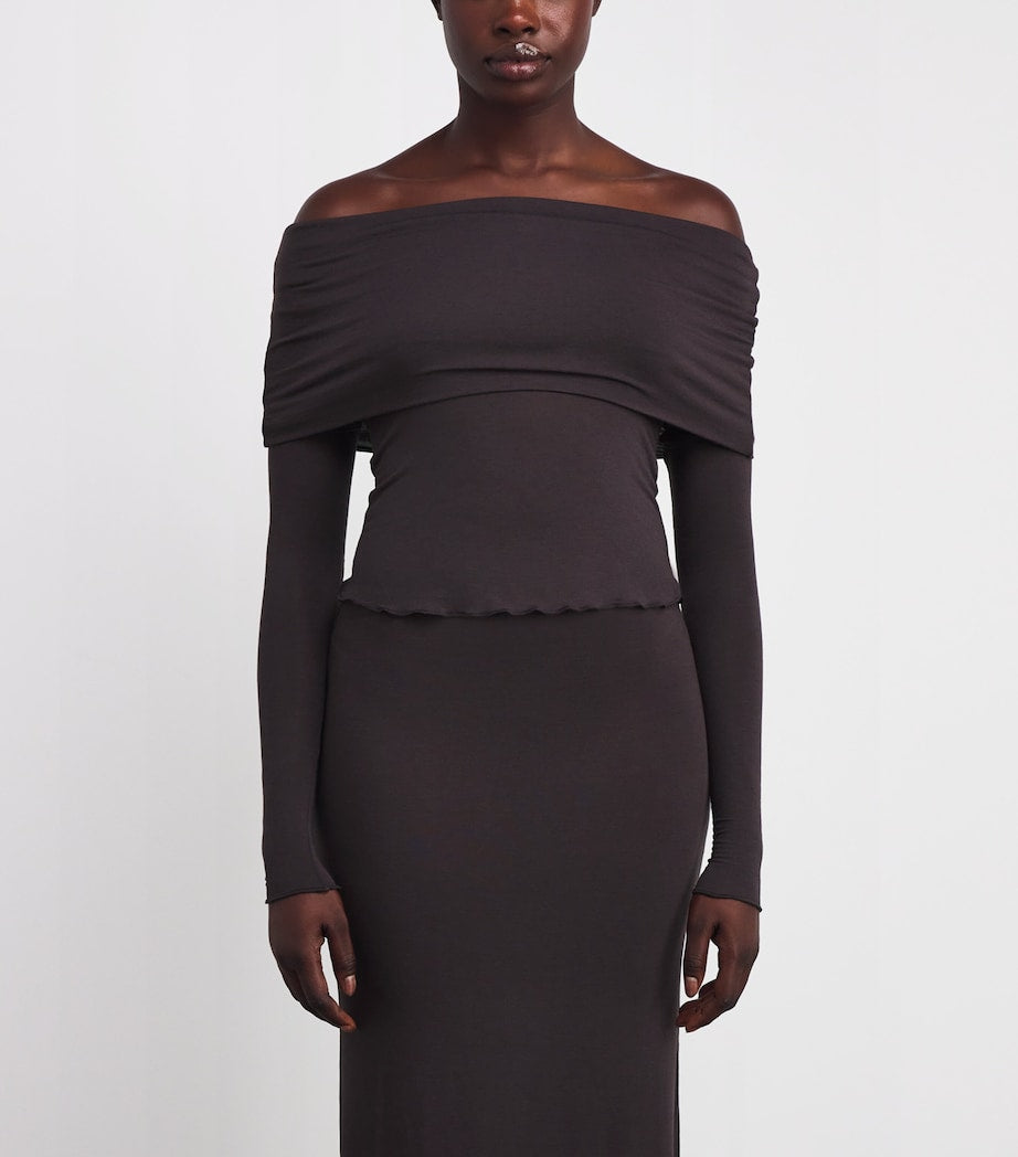 Skims Burgundy Sheer Modal Off-The-Shoulder Top