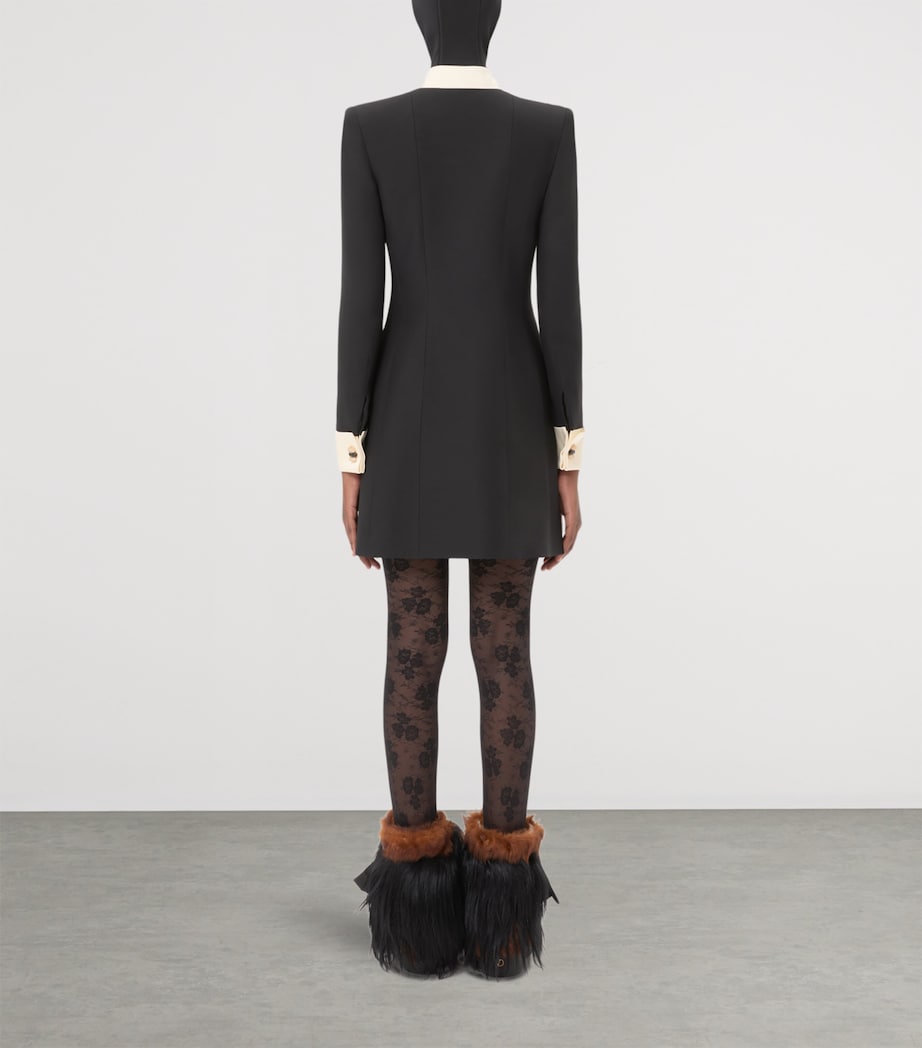 Valentino Black Wool-Silk Crepe Mini Shirt Dress