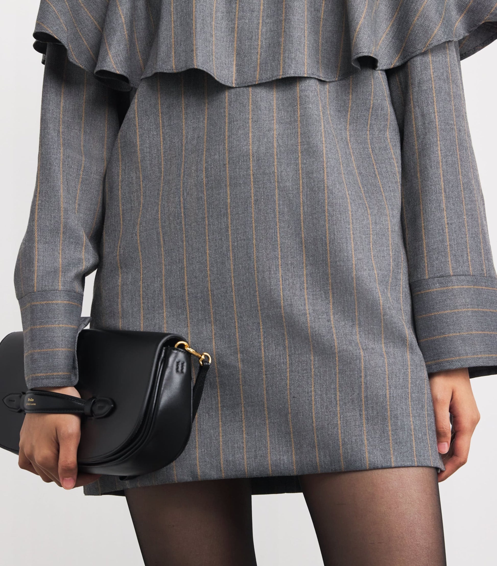 GANNI Grey Detachable-Collar Stripe Mini Dress