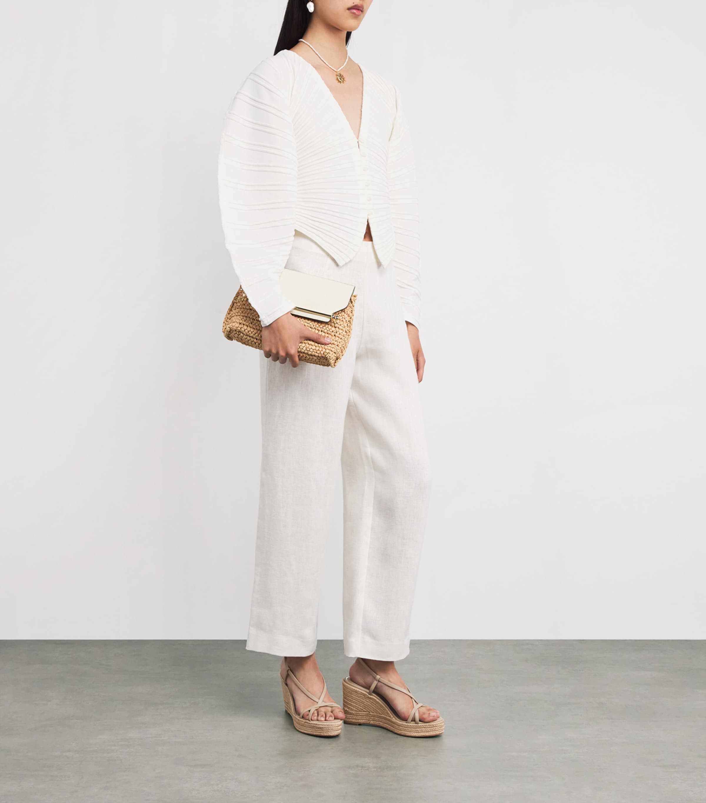 Cult Gaia White Rib-Knit Blair Cardigan