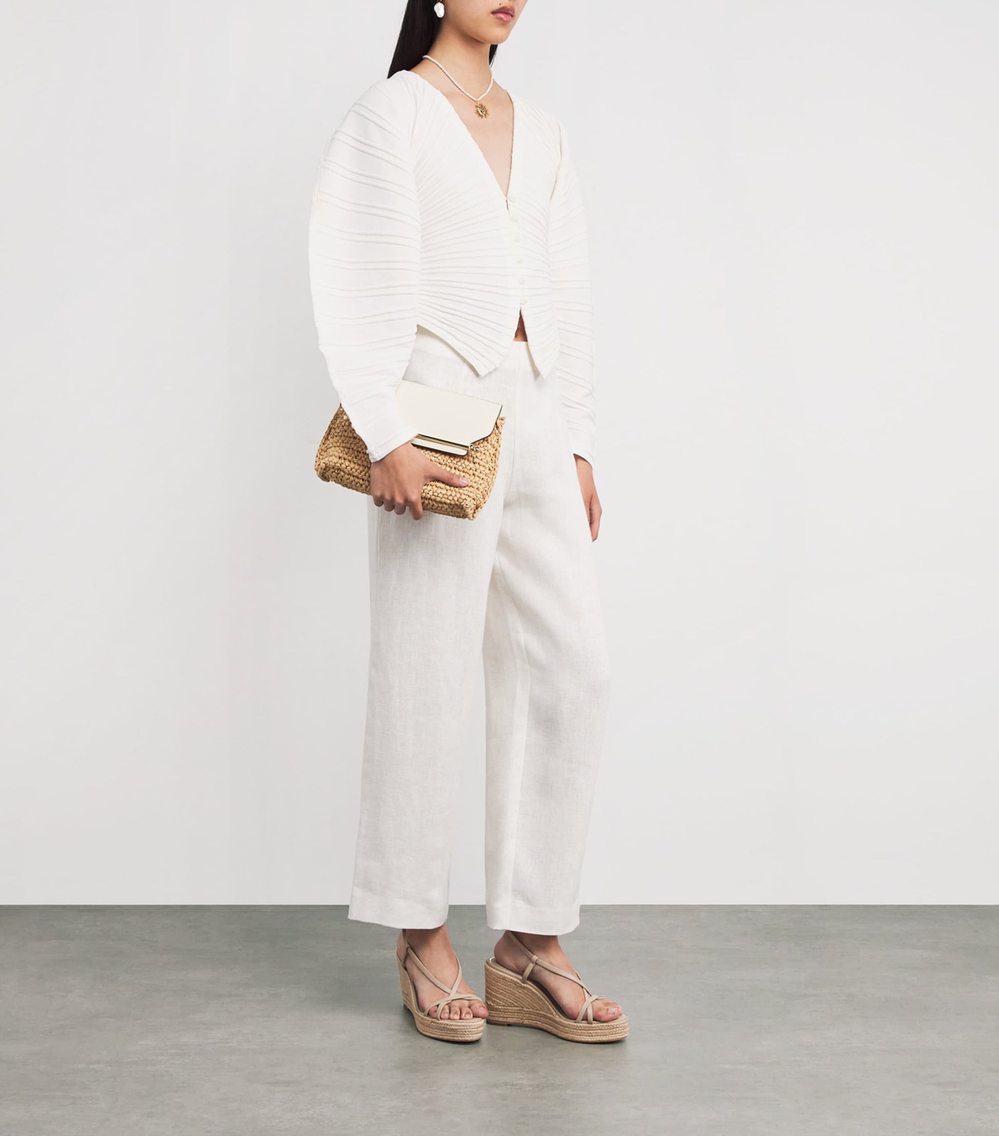 Cult Gaia White Rib-Knit Blair Cardigan