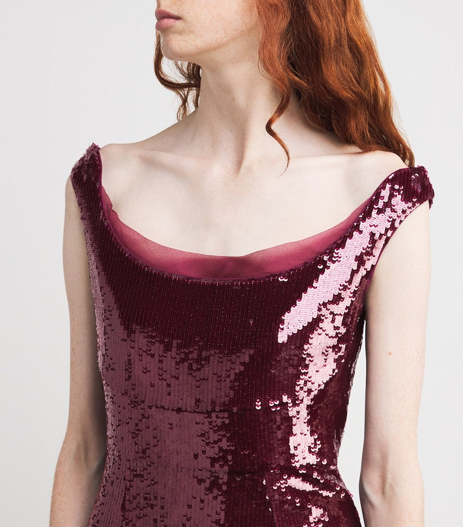 Roland Mouret Burgundy Sequin-Embellished Midi Dress