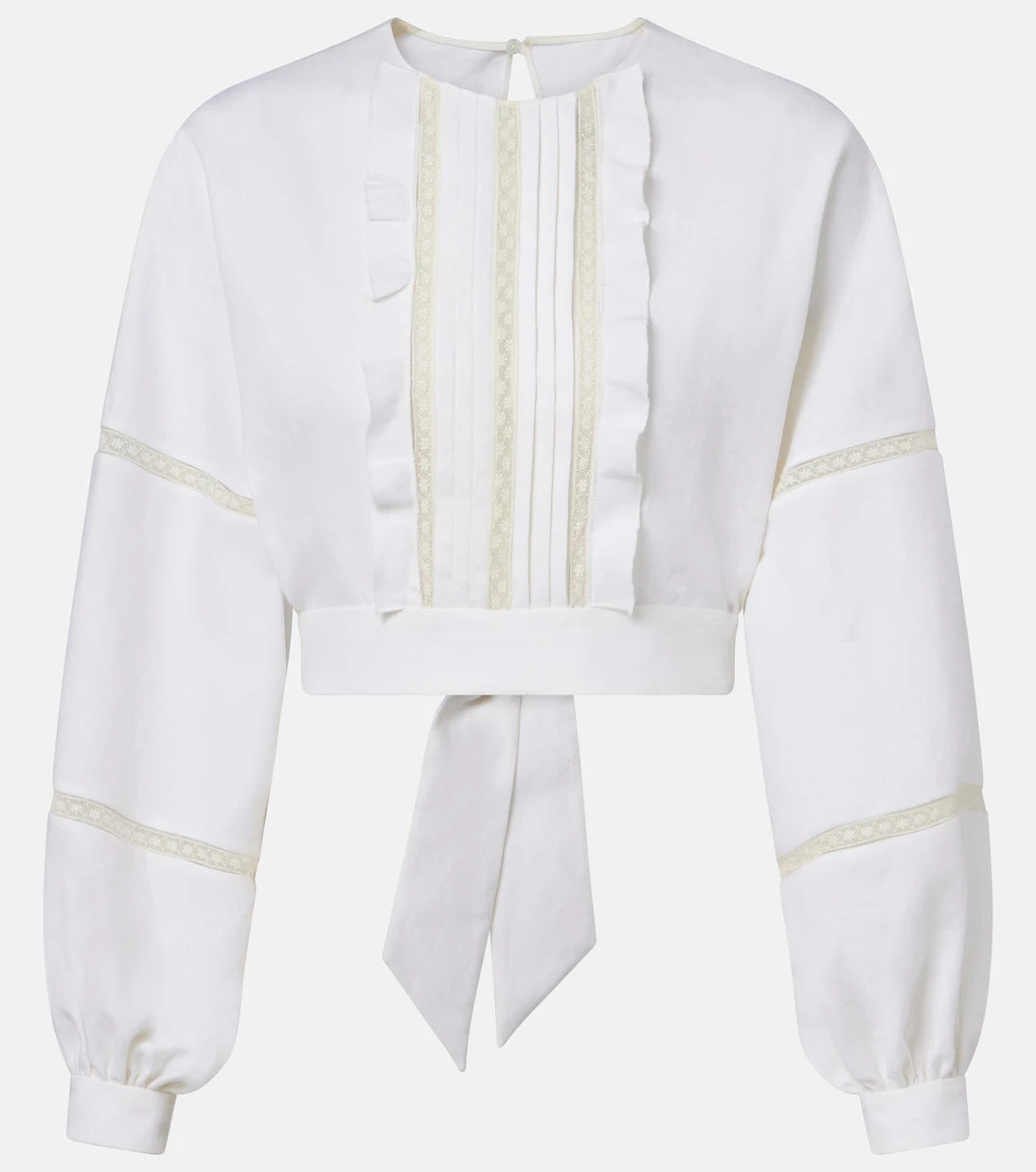 Valentino - Lace-trimmed open-back linen blouse