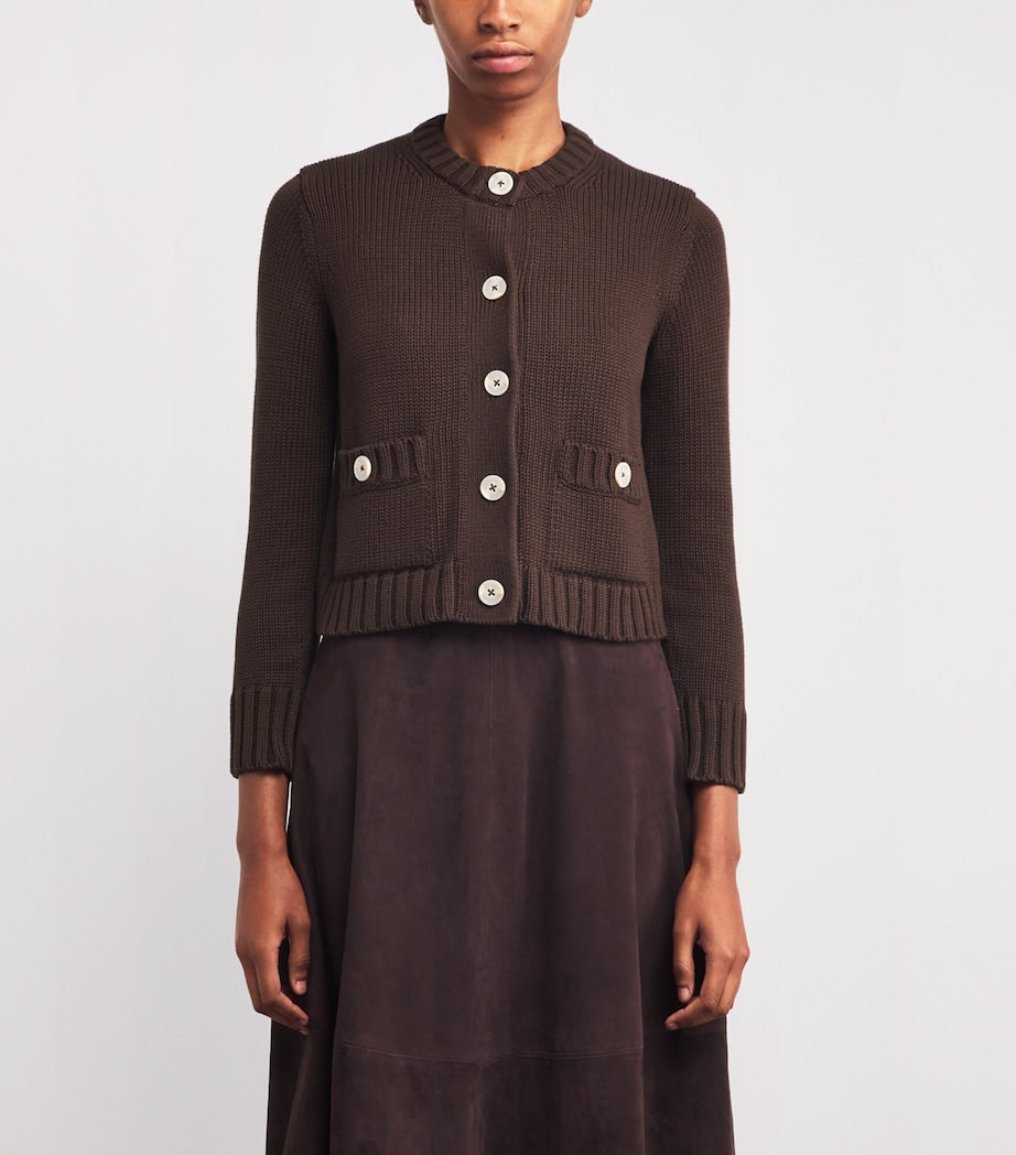ME+EM Brown Cotton Cropped Cardigan