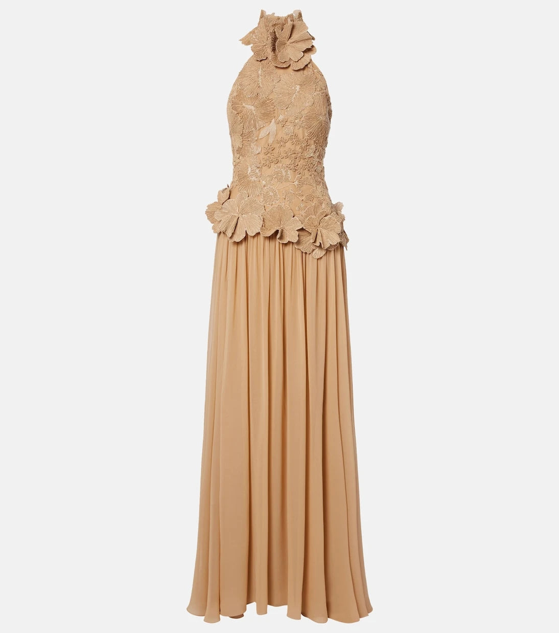 Elie Saab - Raffia-trimmed silk-blend tulle gown