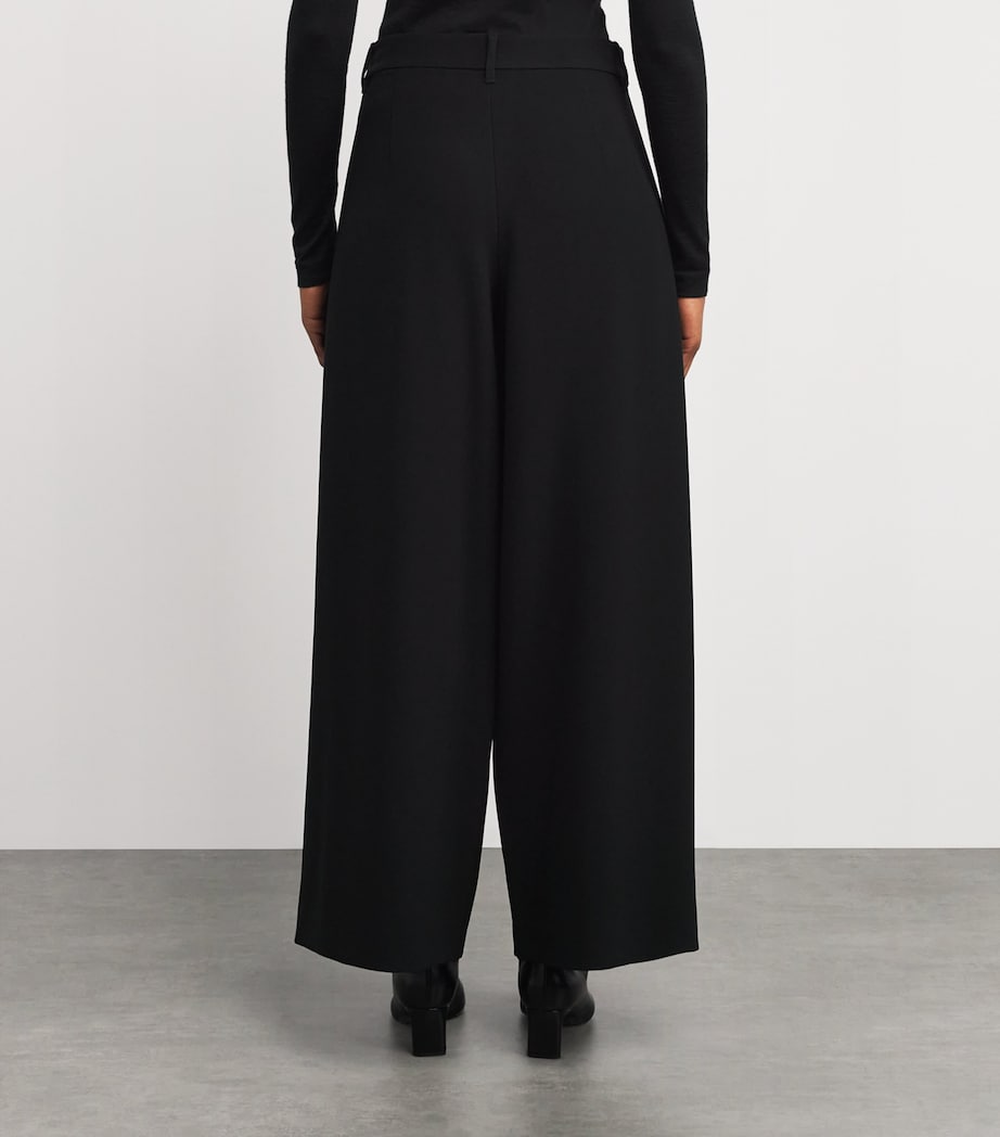 Black Double-Pleat Wide-Leg Trousers