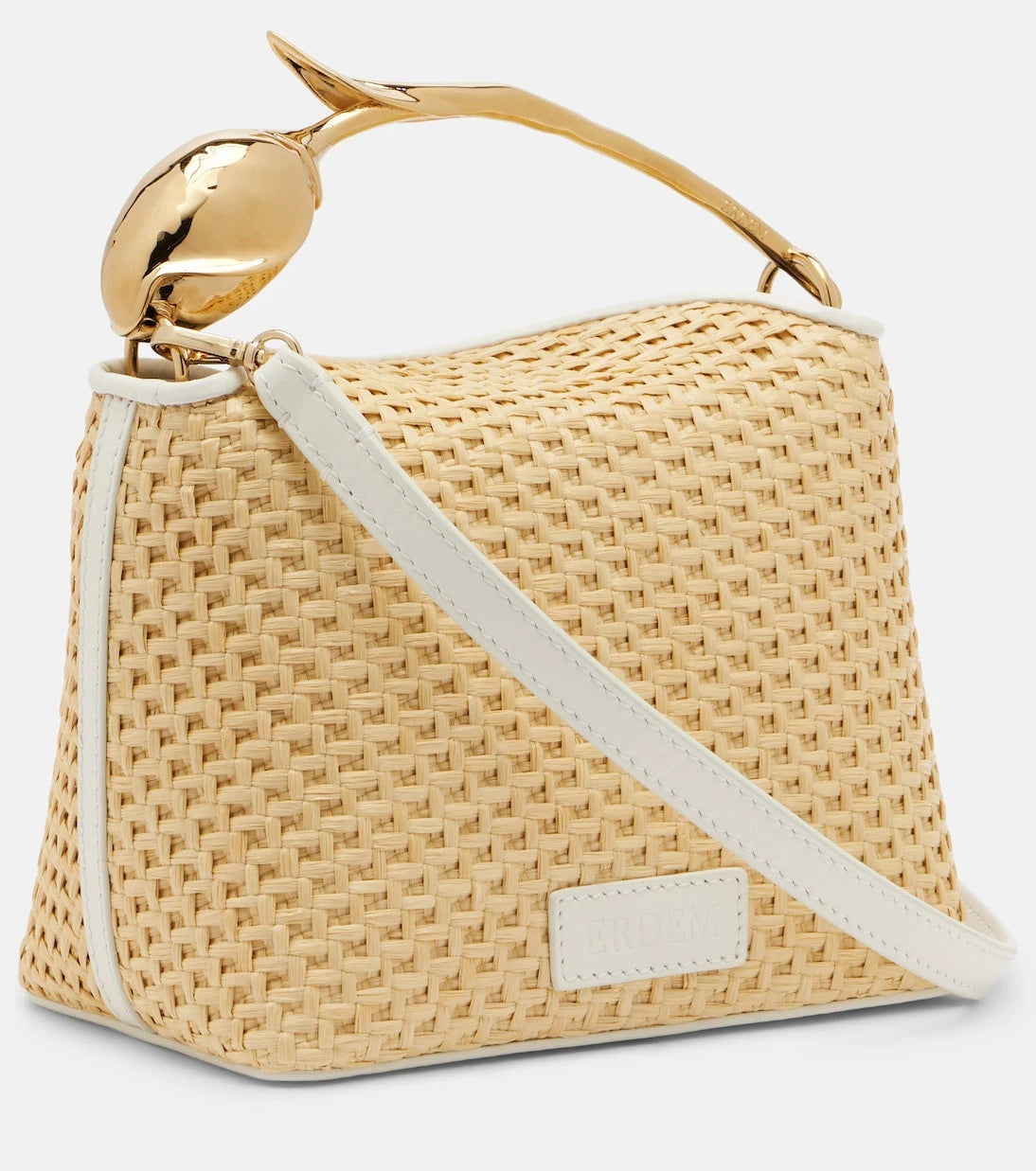 Erdem - Bloom Mini leather-trimmed raffia top-handle bag
