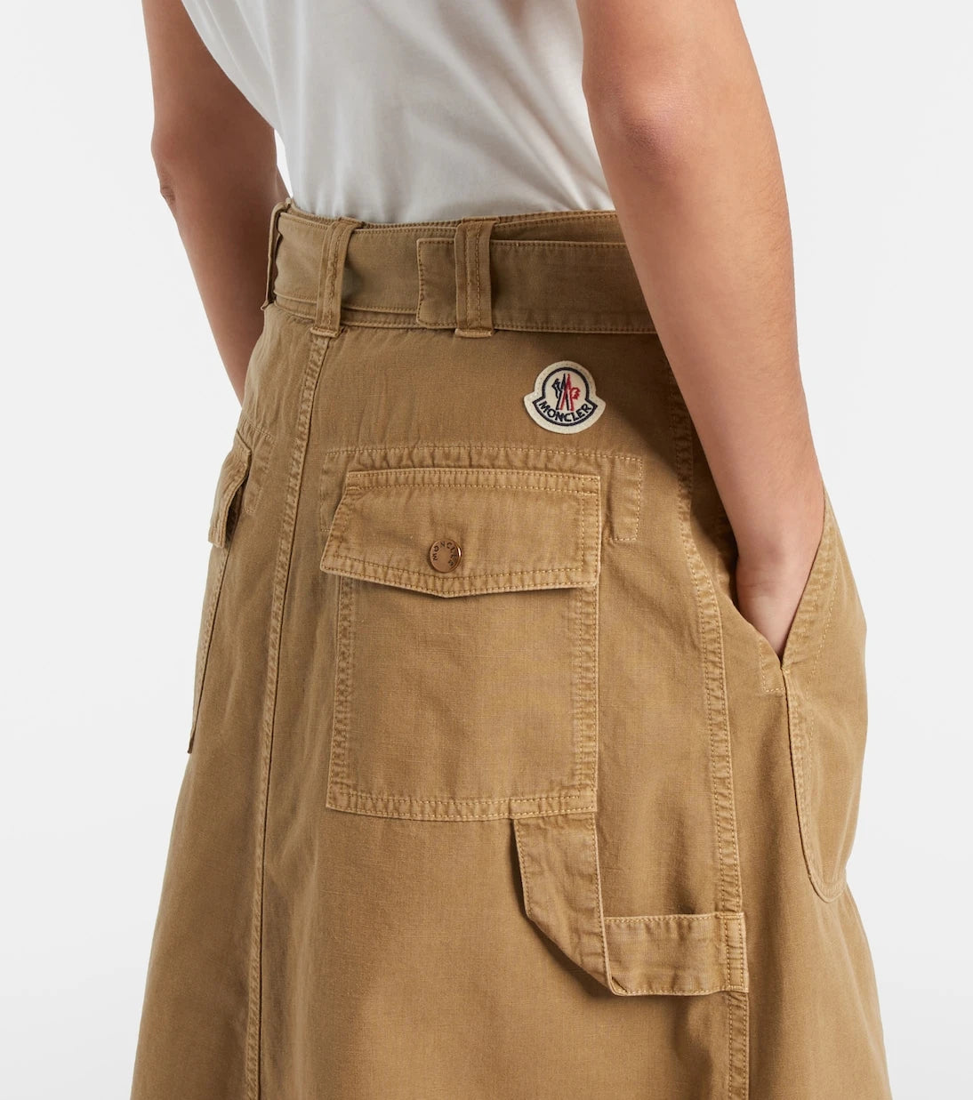 Moncler - Belted denim midi skirt