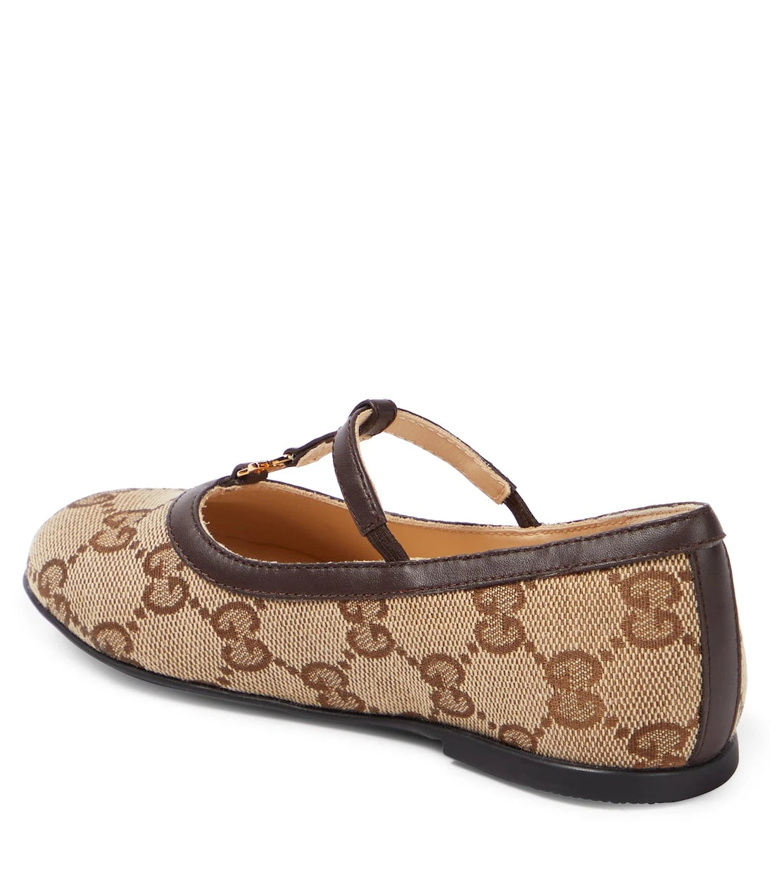 Gucci Kids - حذاء باليه مسطح مزين بجلد شعار GG المزدوج