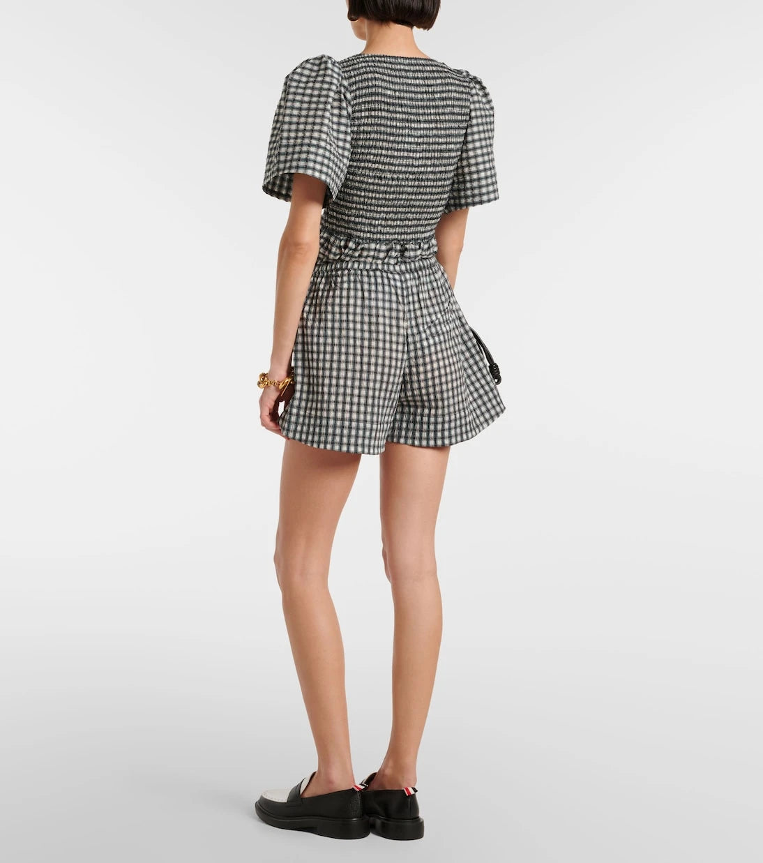 Ganni - Checked seersucker shorts