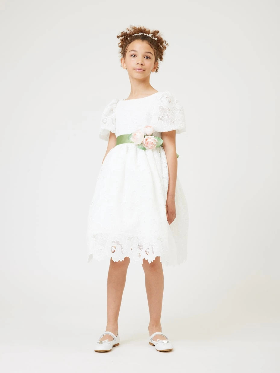 Monnalisa - Veronica Pizzo puff-sleeve dress