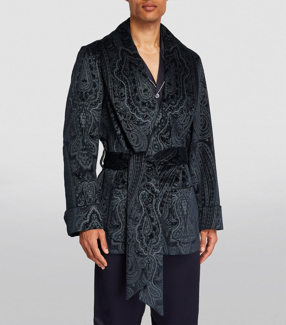 Silk-Lined Paisley Smoking Jacket NAVY
