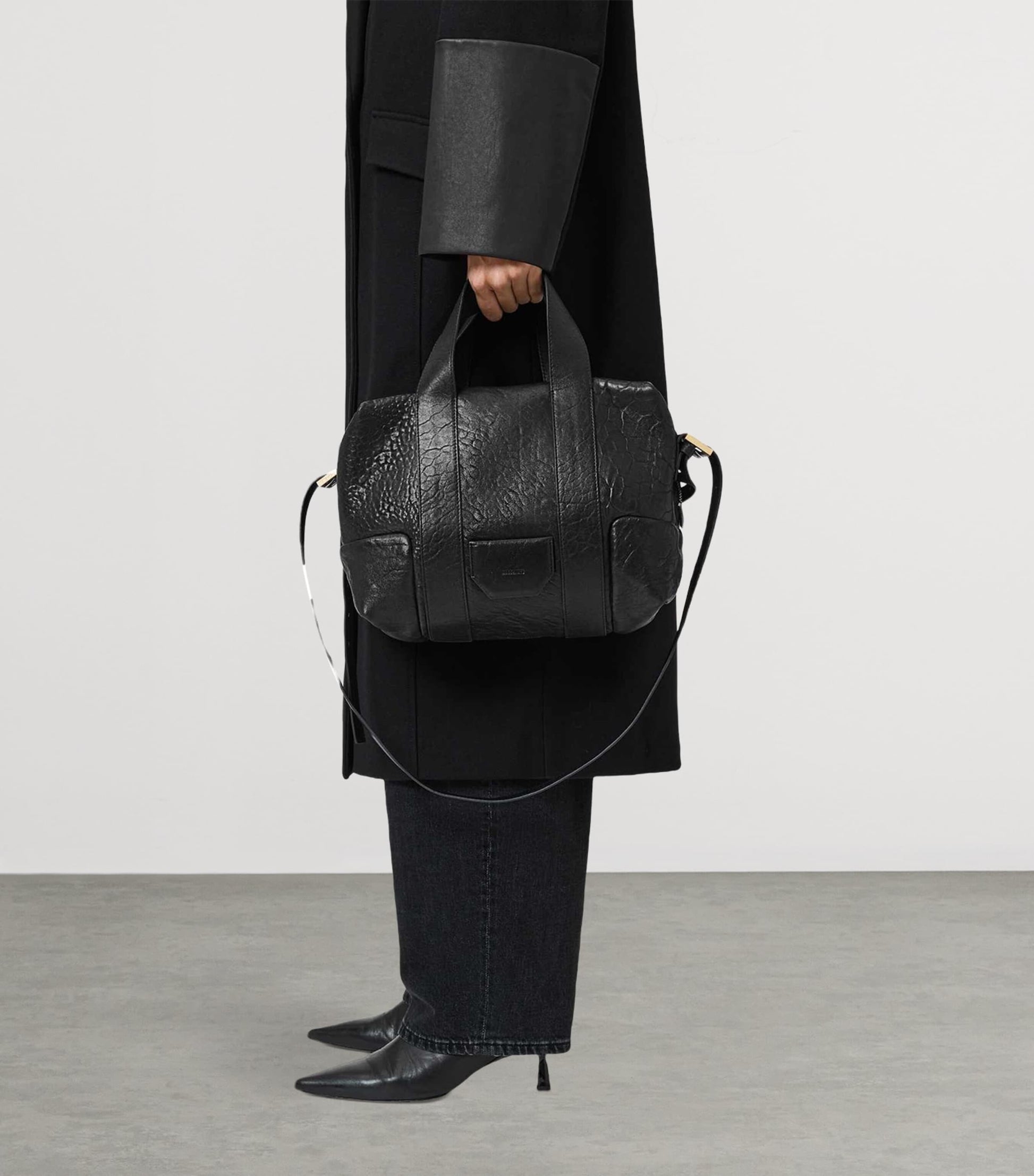 AllSaints Black Leather Ares Cross-Body Bag