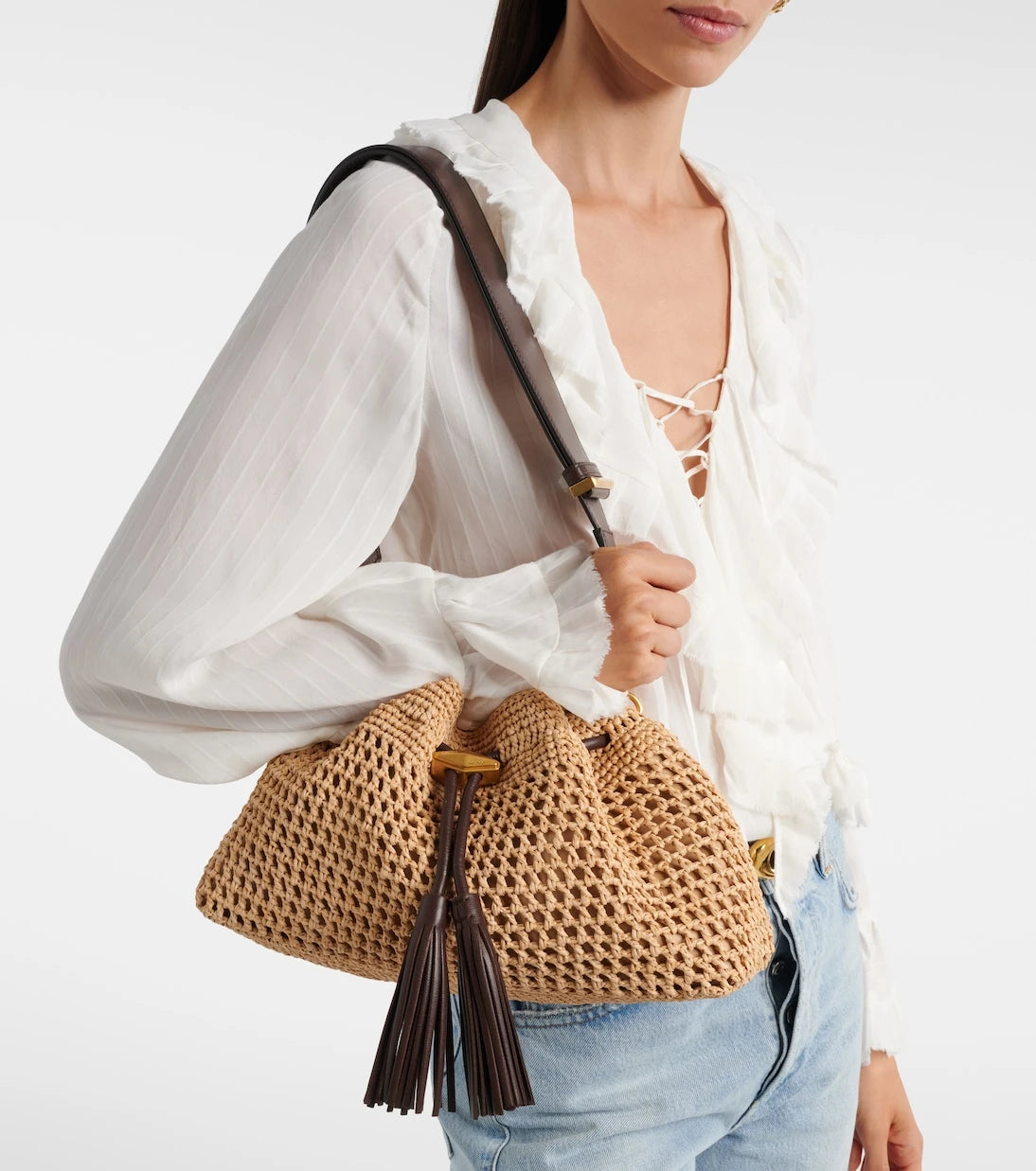 Jimmy Choo - Bon Bon Medium beaded raffia bucket bag