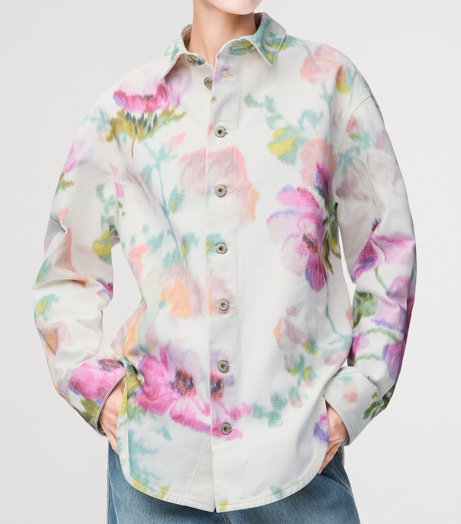 White Denim Floral Overshirt