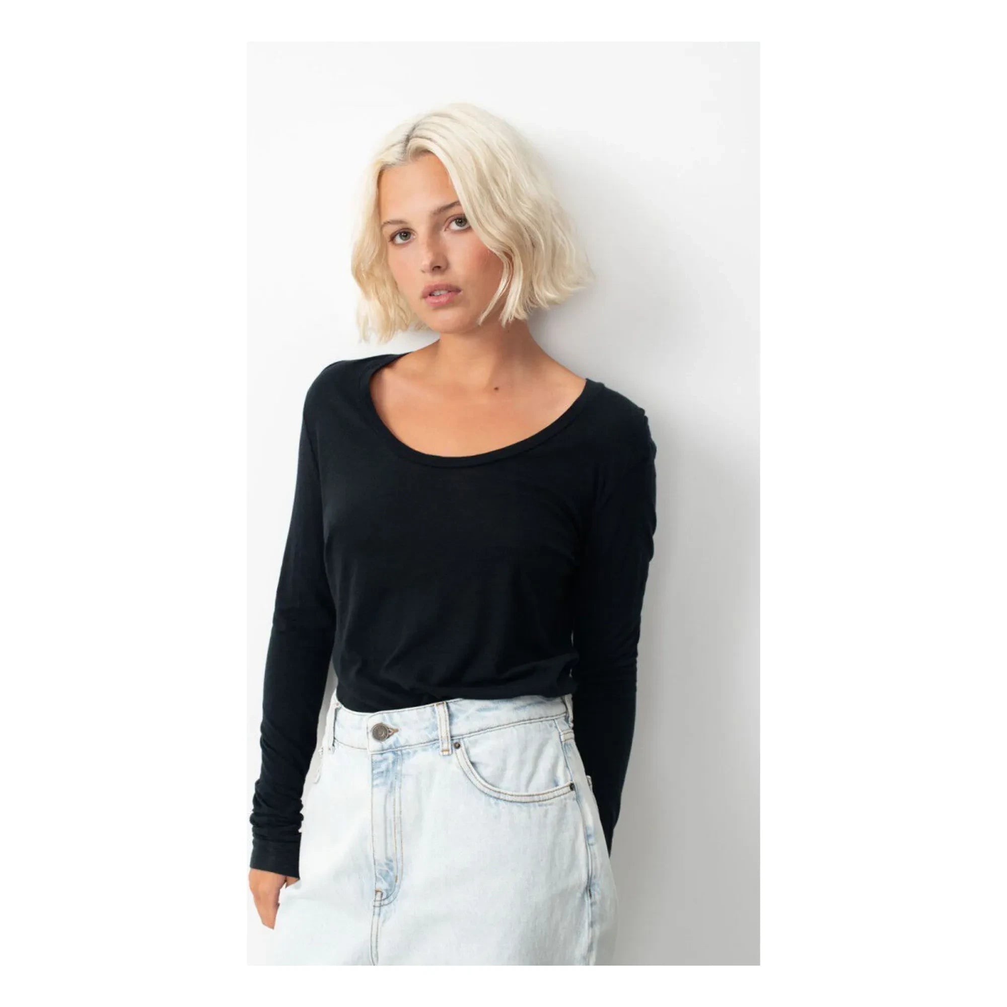 American Vintage - Jacksonville long-sleeved U-neck T-shirt | Black