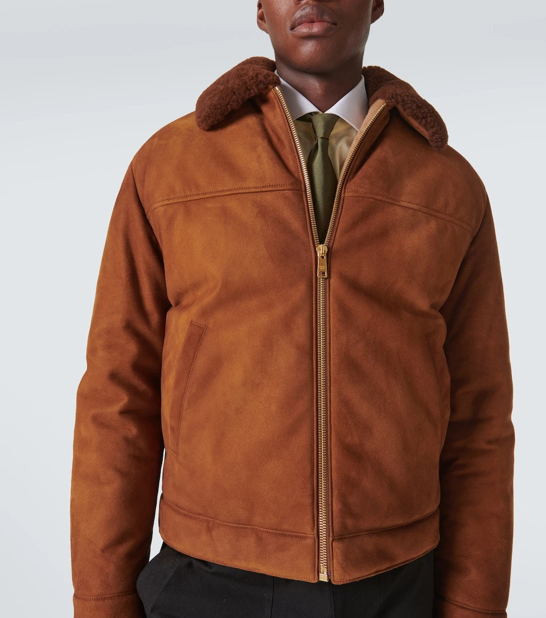 Prada - Shearling-trimmed suede jacket