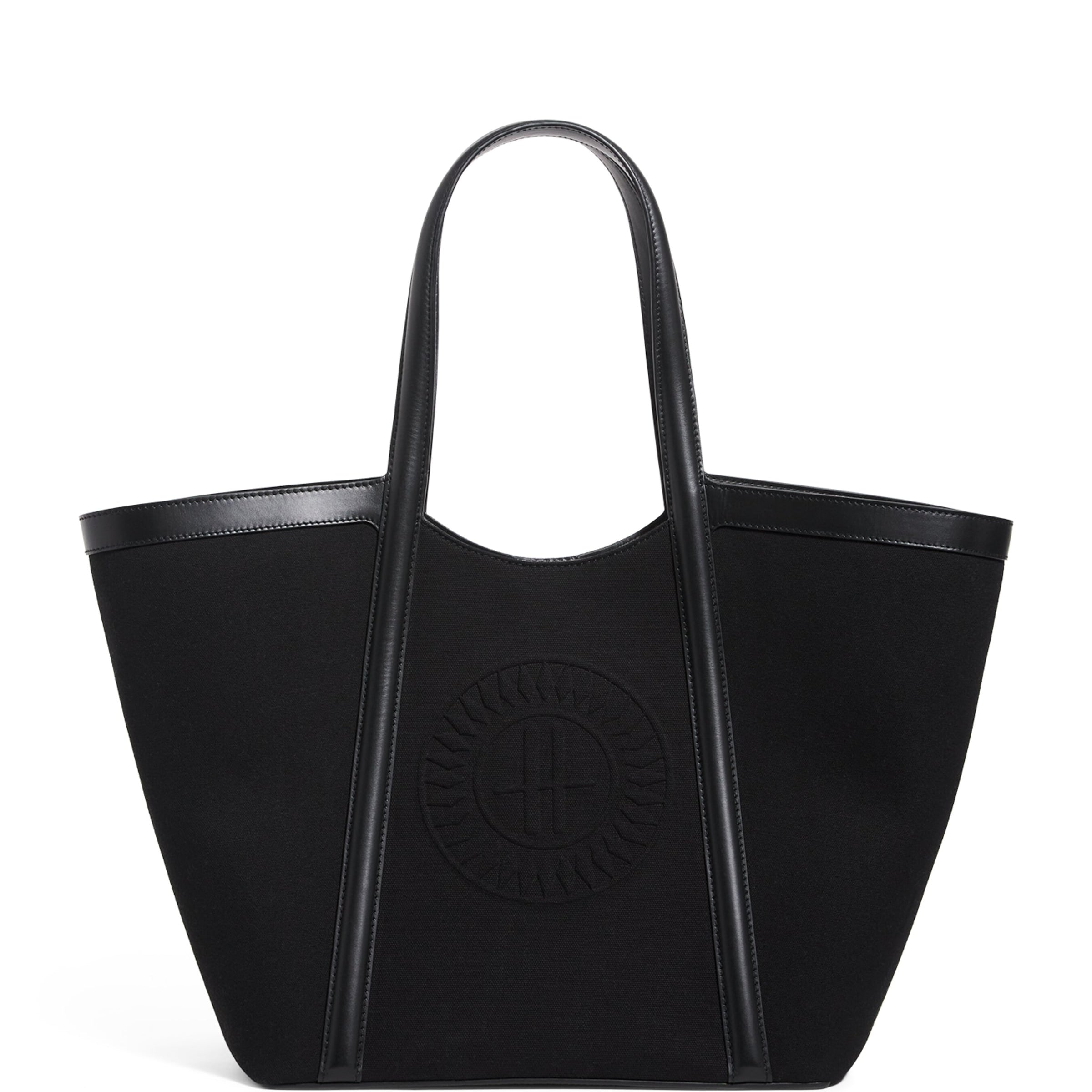 Large Canvas-Leather Embossed Tote Bag BLACK