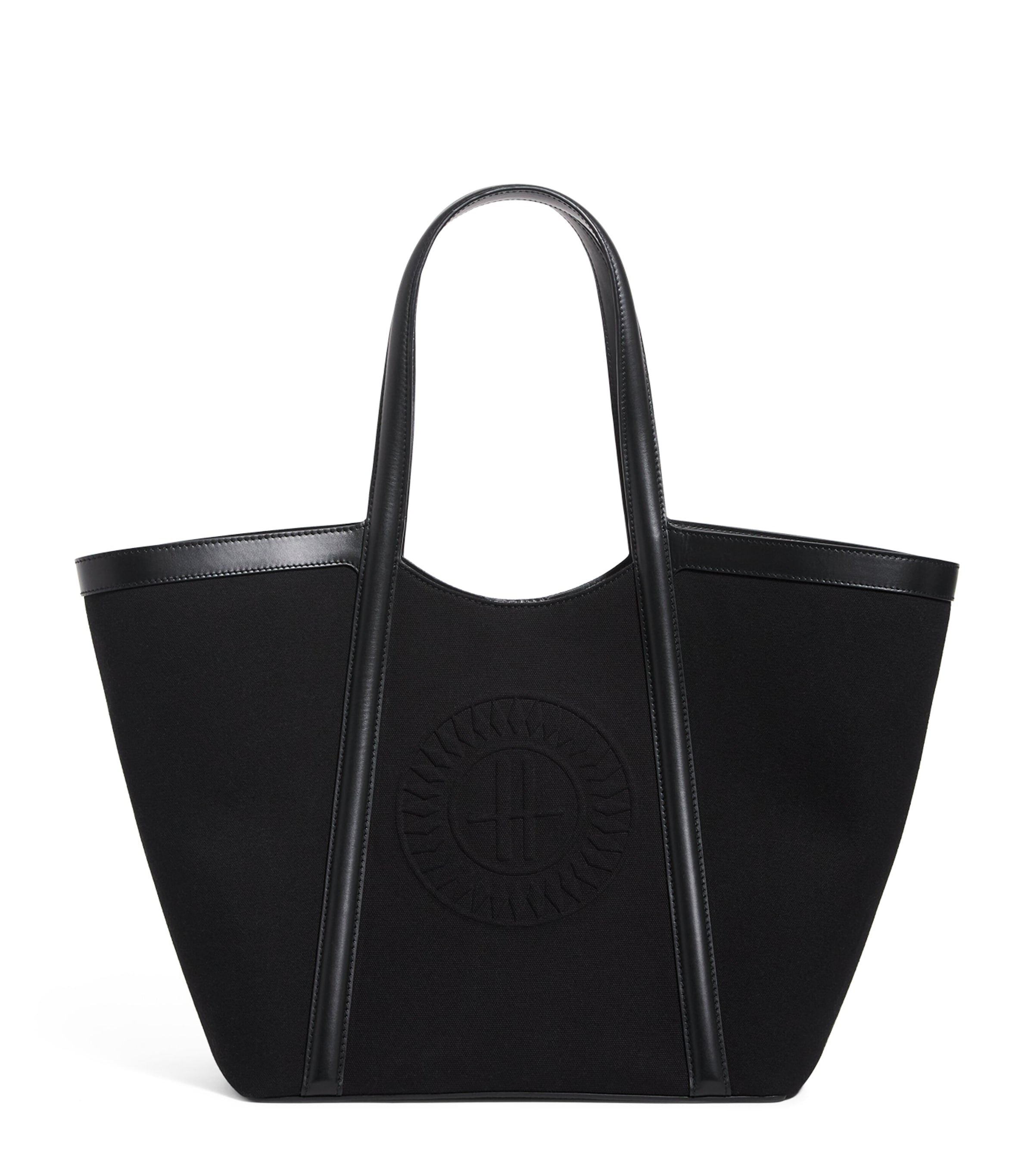 Large Canvas-Leather Embossed Tote Bag BLACK