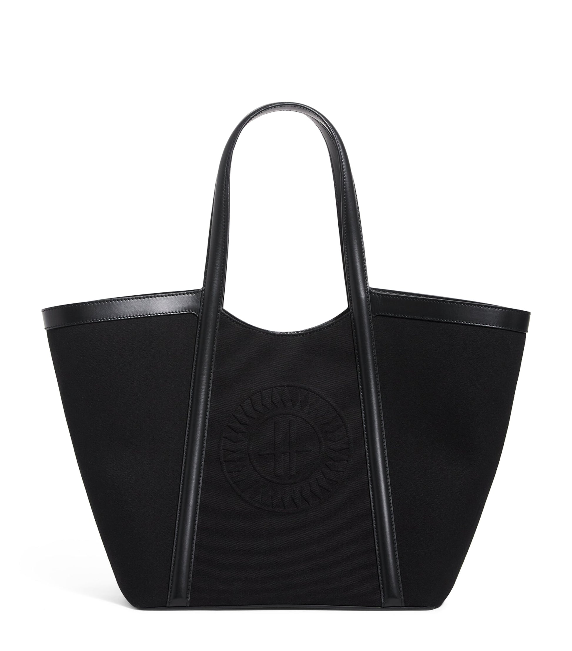 Large Canvas-Leather Embossed Tote Bag BLACK