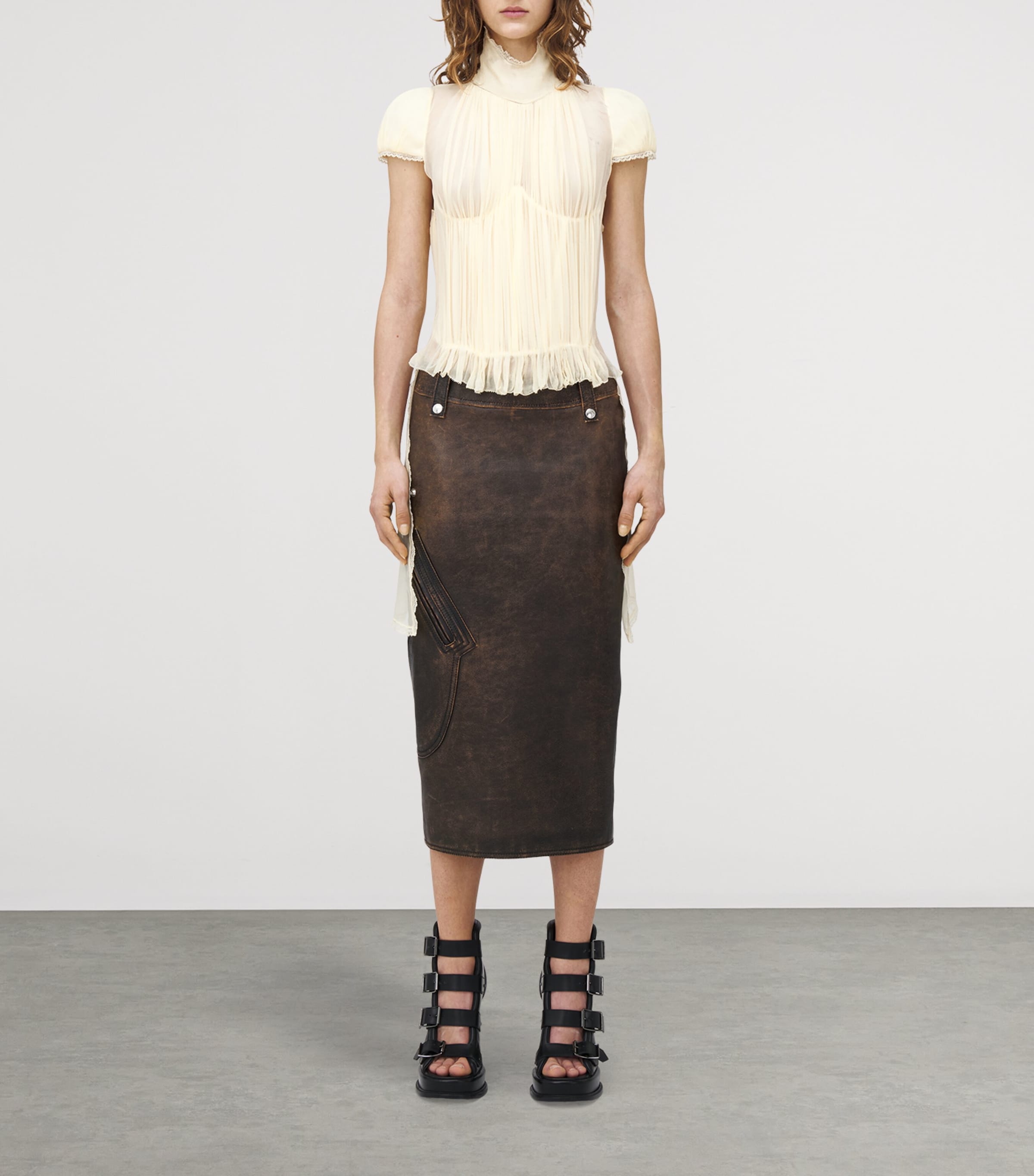 Gold Silk Chiffon Pleated Top