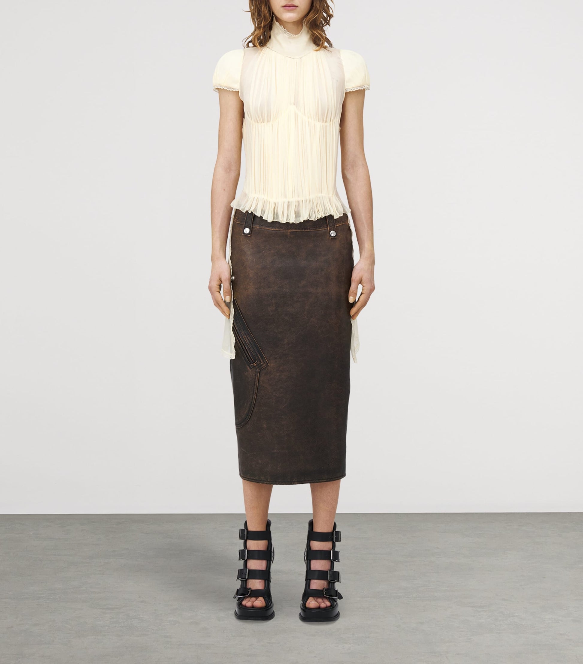 Gold Silk Chiffon Pleated Top