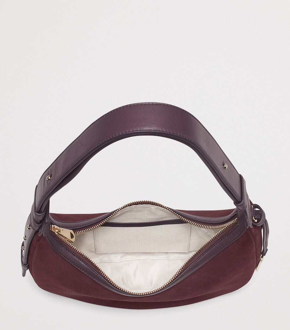 Small Suede Hudson Crescent Shoulder Bag