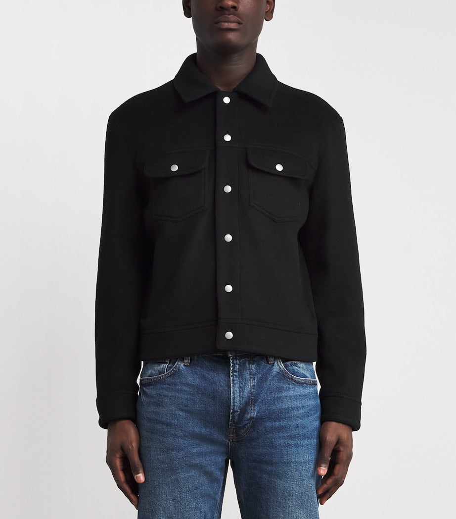 FRAME Black Wool-Blend Trucker Jacket