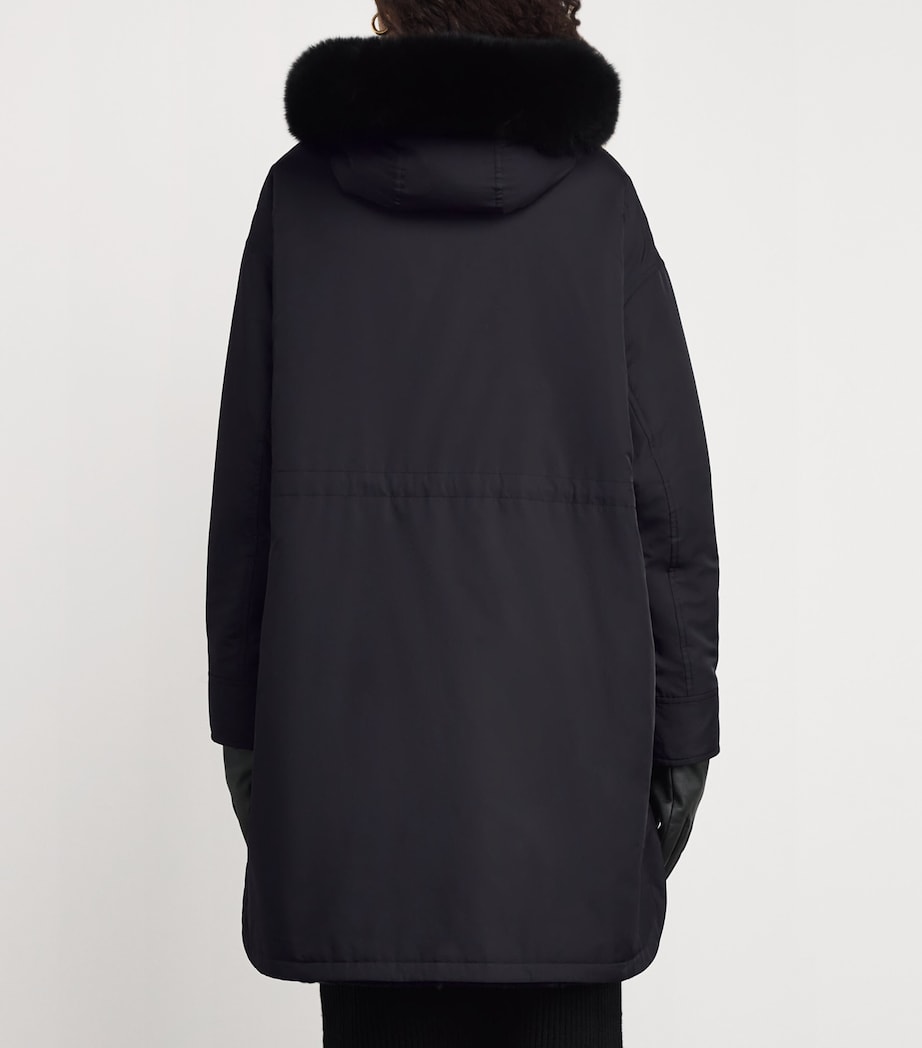 Yves Salomon Black Fox-Rabbit Fur-Trim Parka