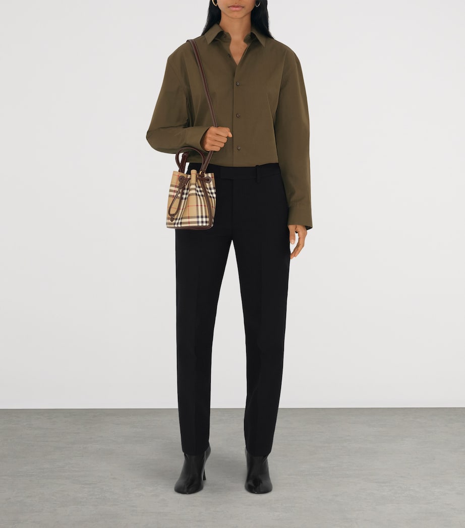 Beige Mini Check Bucket Bag