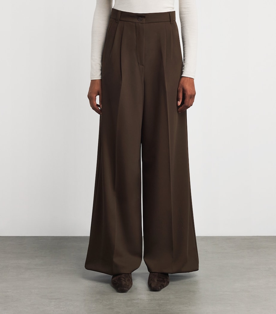 Wool Straight-Leg Trousers DARK BROWN