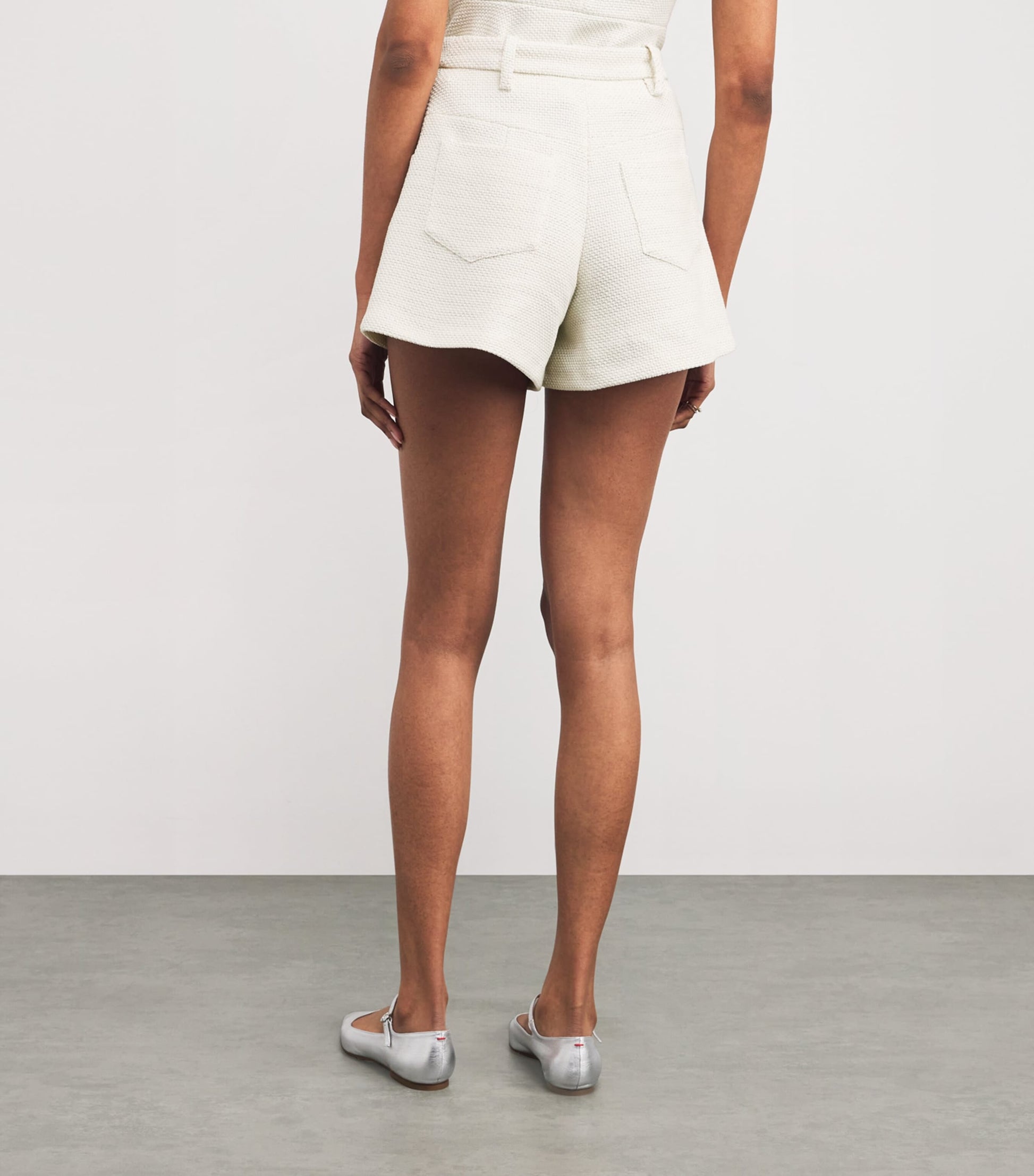 White Tweed Pleated Shorts
