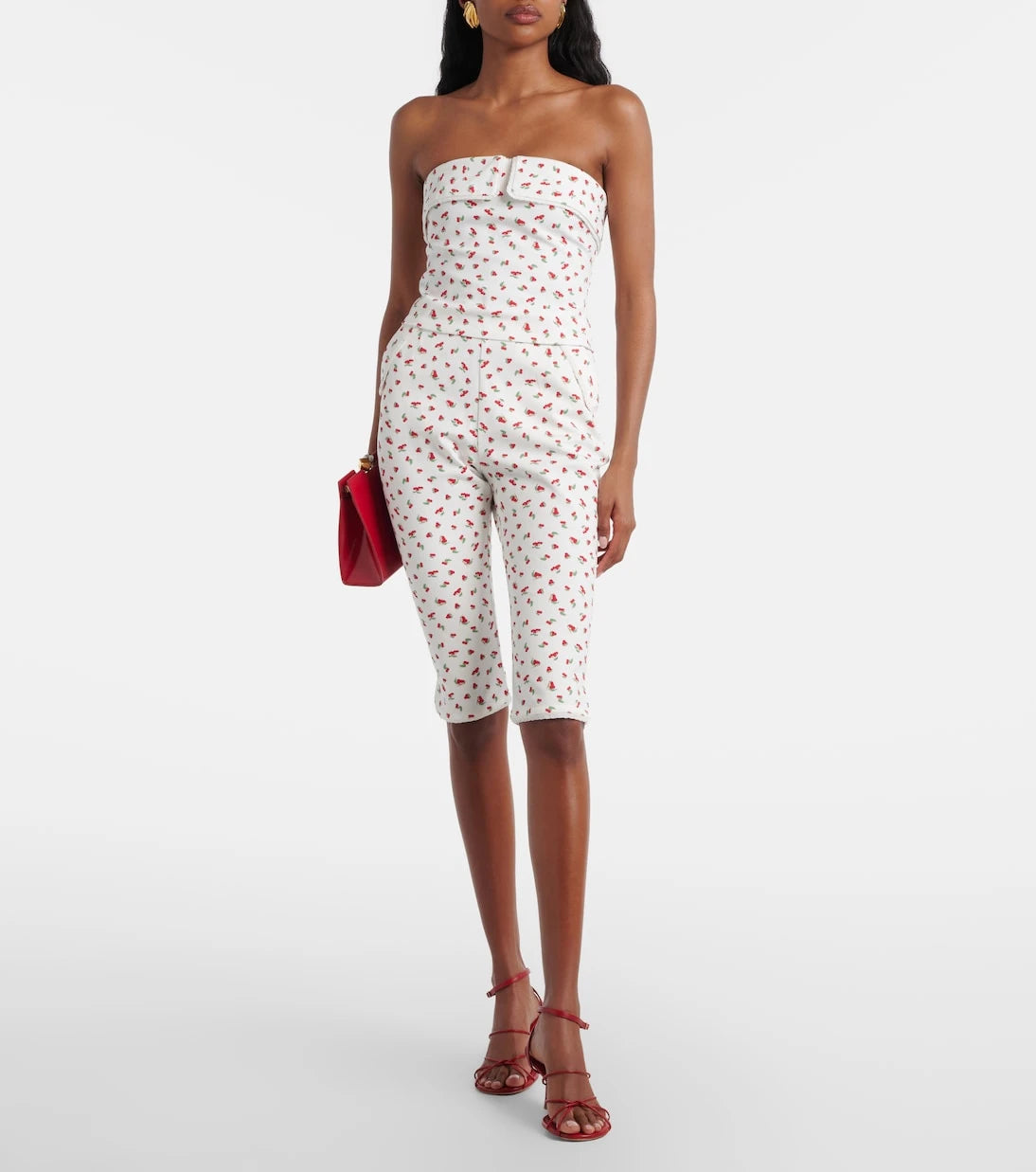 Posse - Ebony printed cotton-blend tube top