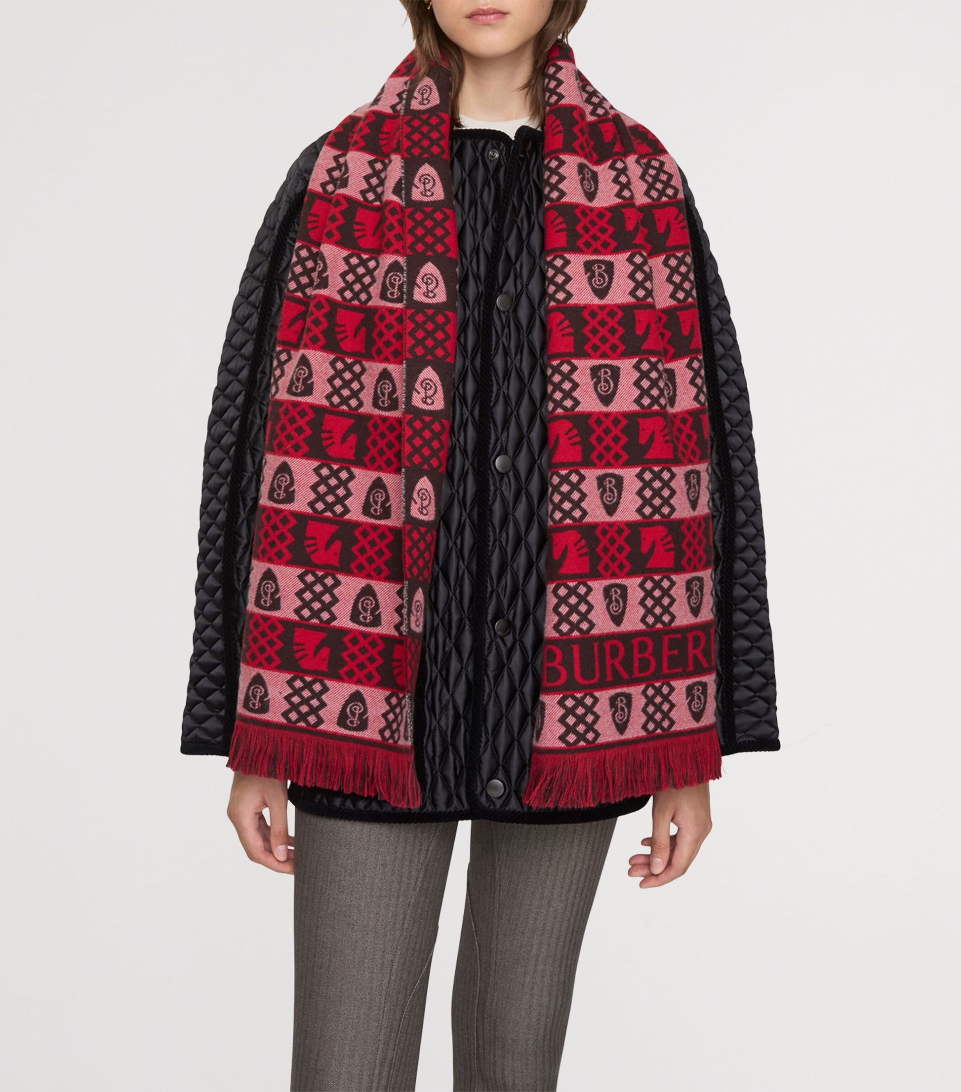 Red Wool Fair Isle Chess Scarf