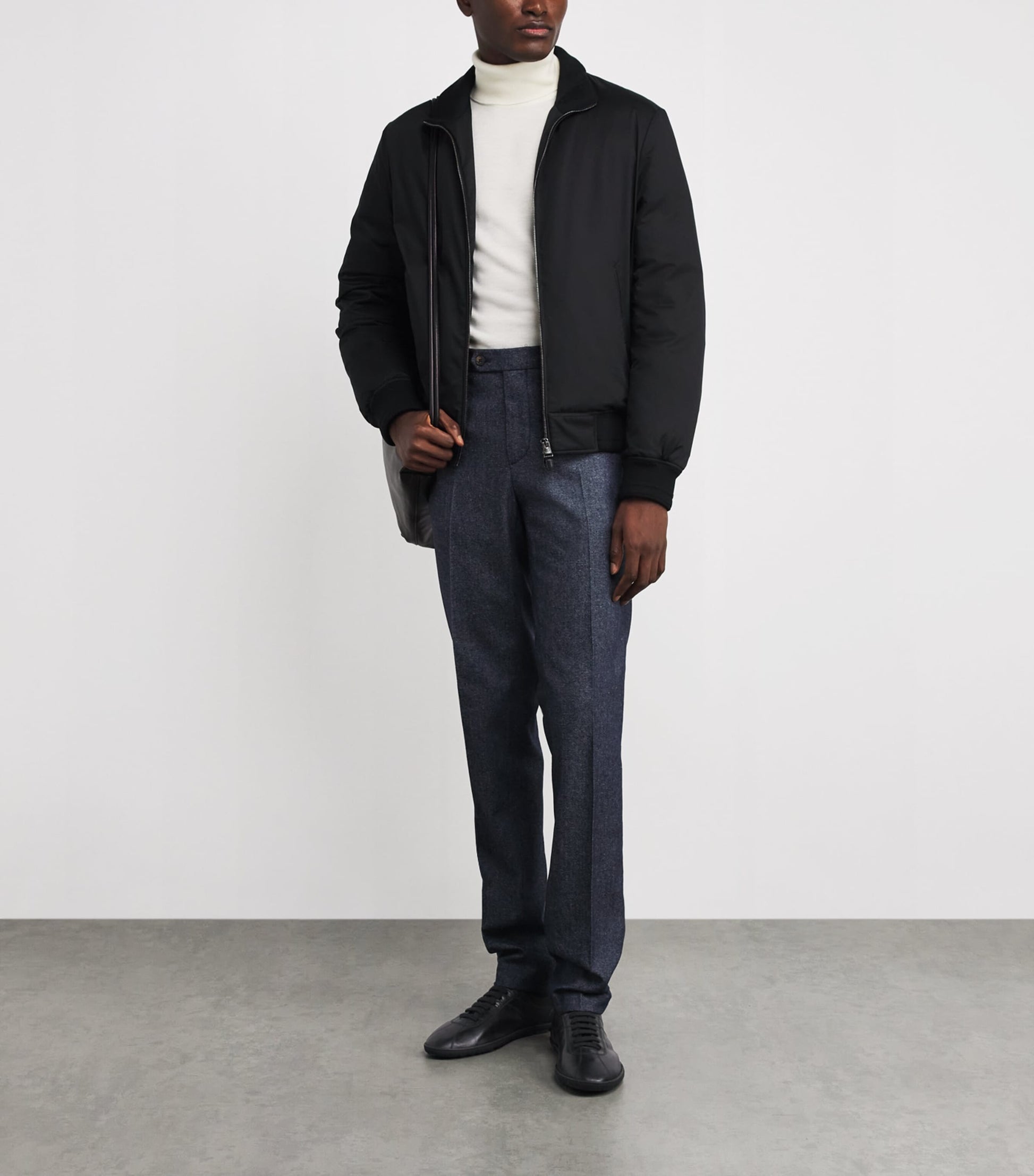 Leather Rib-Trim Sneakers