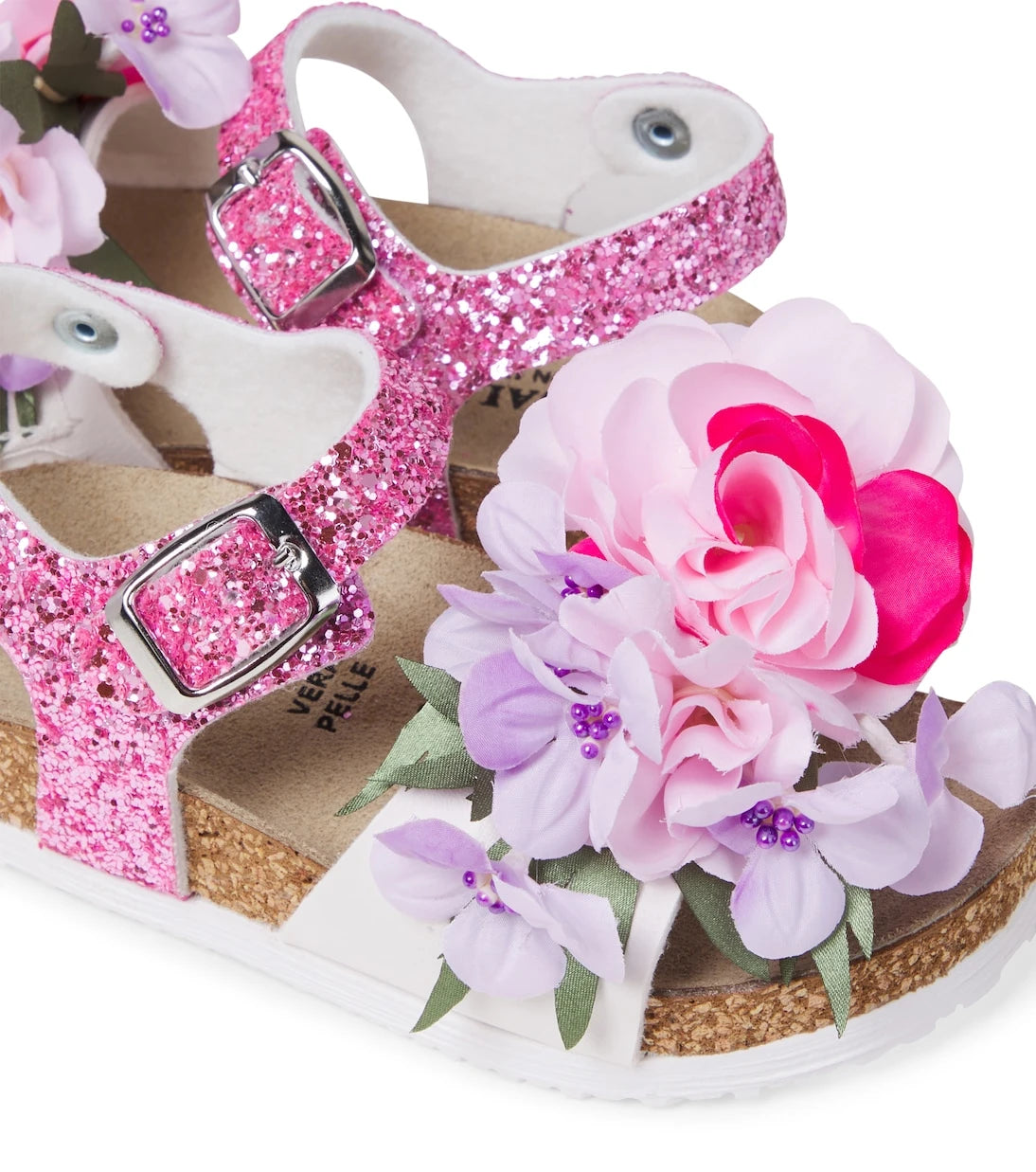 Monnalisa - Floral-appliqué glitter sandals