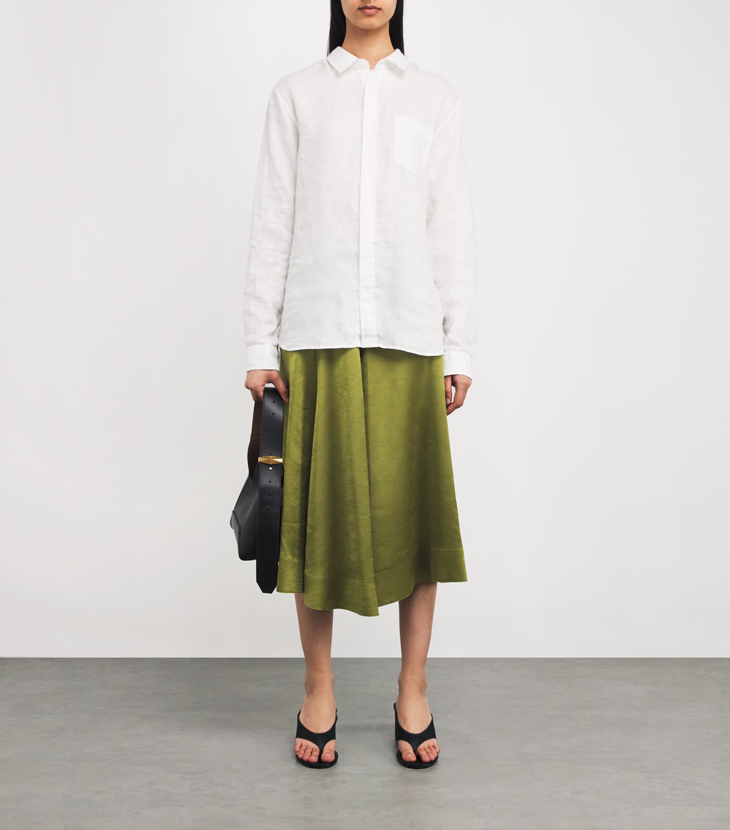 Vince Green Satin Midi Skirt