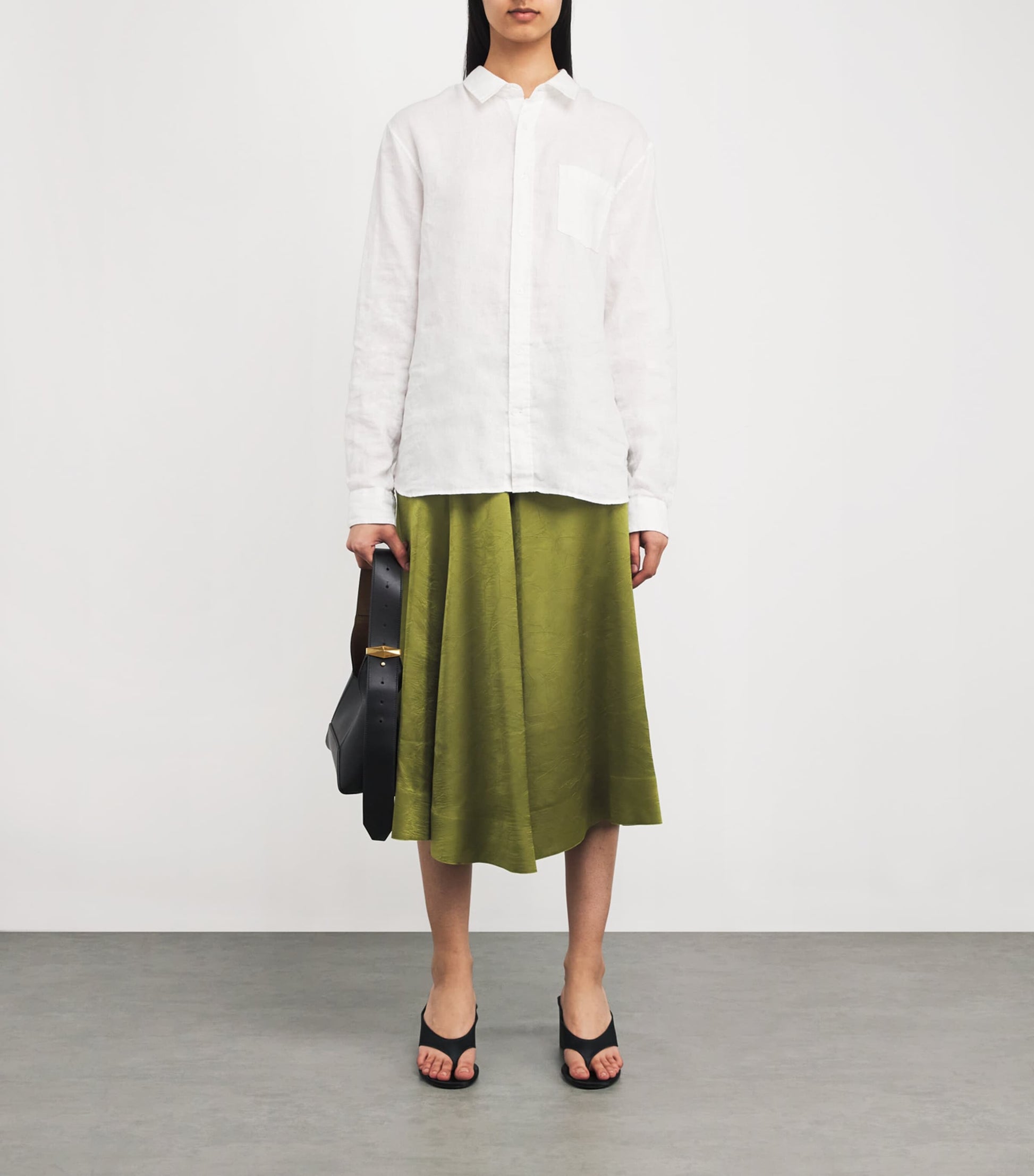 Vince Green Satin Midi Skirt