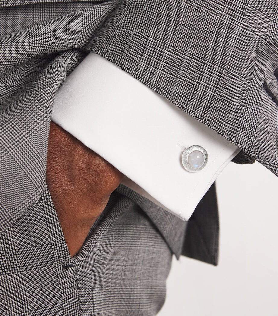 Rhodium-Plated Silver and Moonstone Graffiato Cufflink