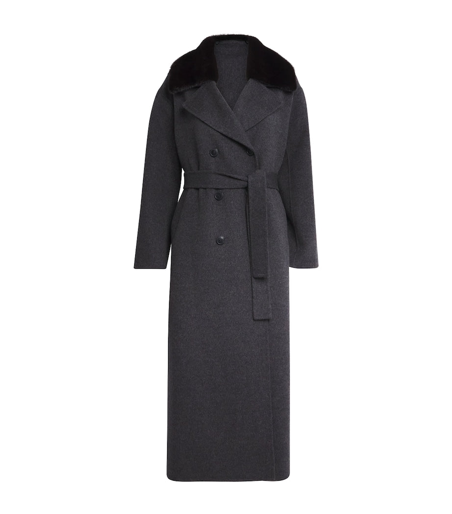 Yves Salomon Black Mink Fur-Trim Collar Coat