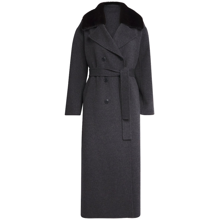 Yves Salomon Black Mink Fur-Trim Collar Coat