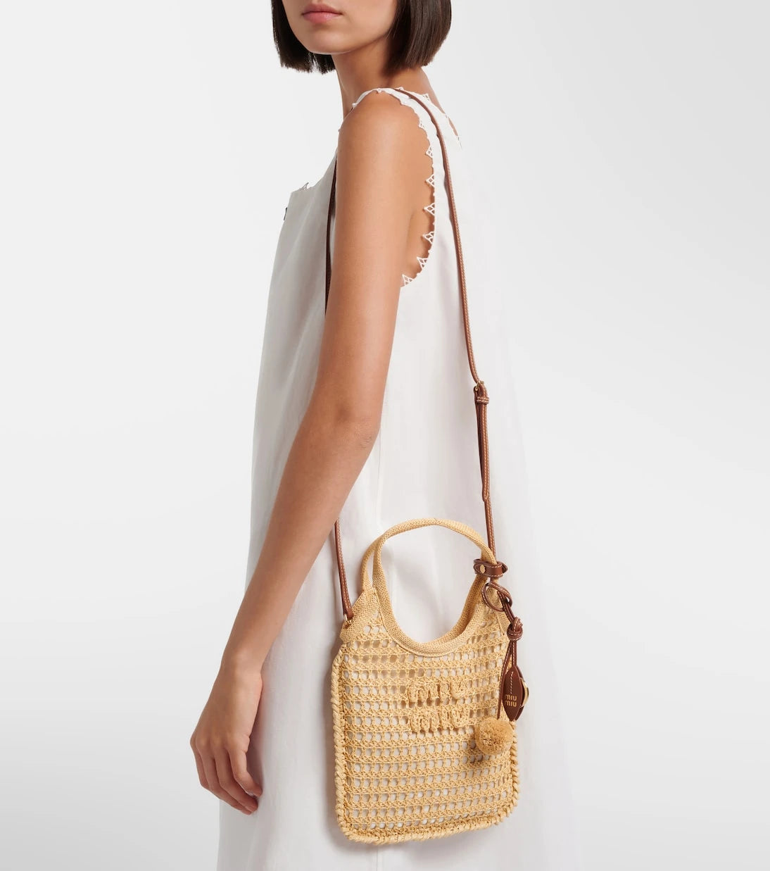 Miu Miu - Ivy crochet raffia-effect top-handle bag