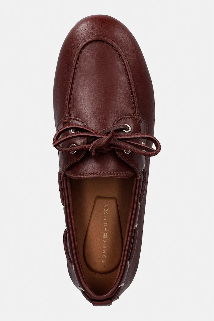 Tommy Hilfiger мокасини дамски от кожа TH SLEEK LEATHER BOAT SHOE
