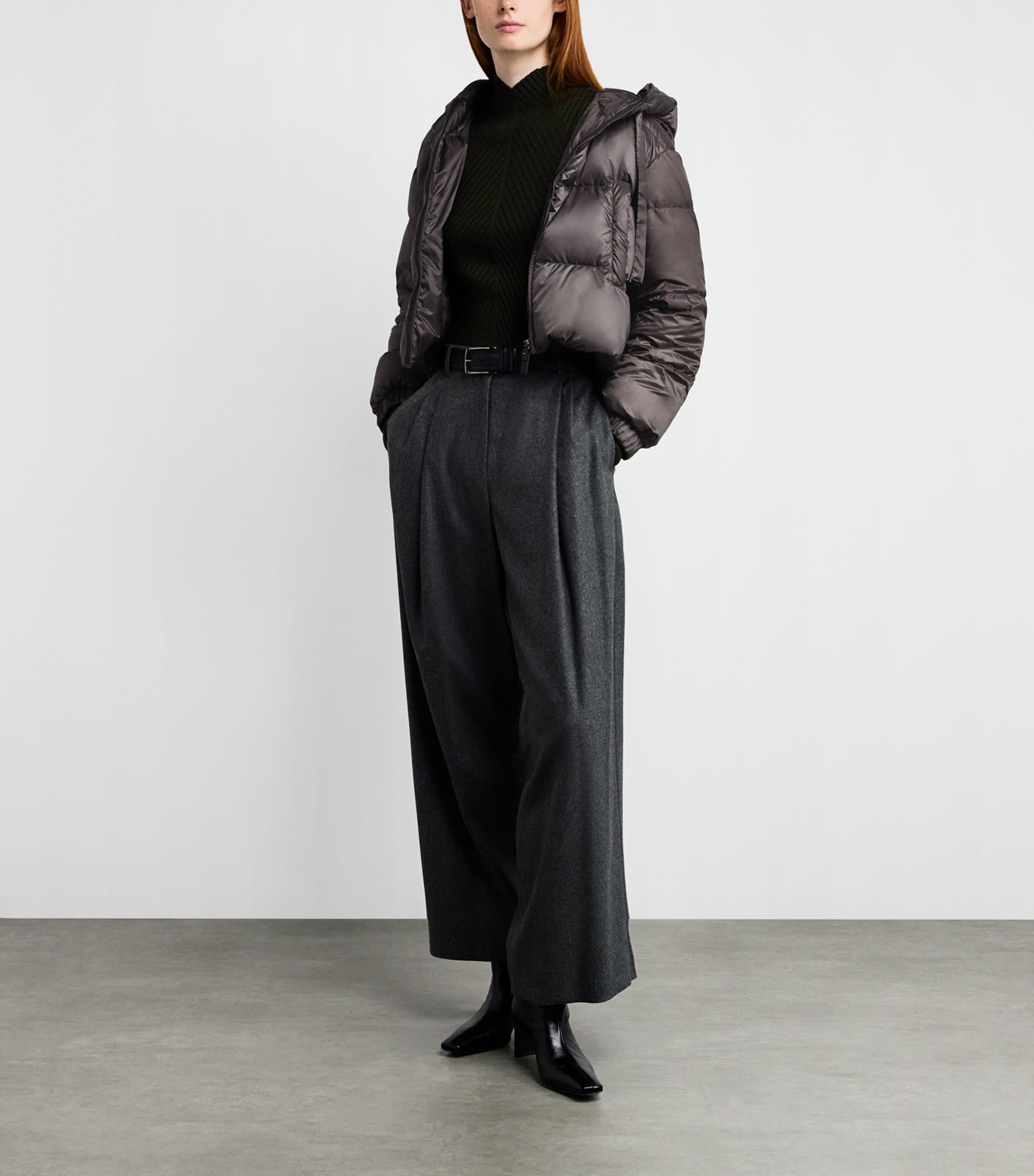 Max Mara Grey Water-Repellent Down Cropped Puffer Jacket