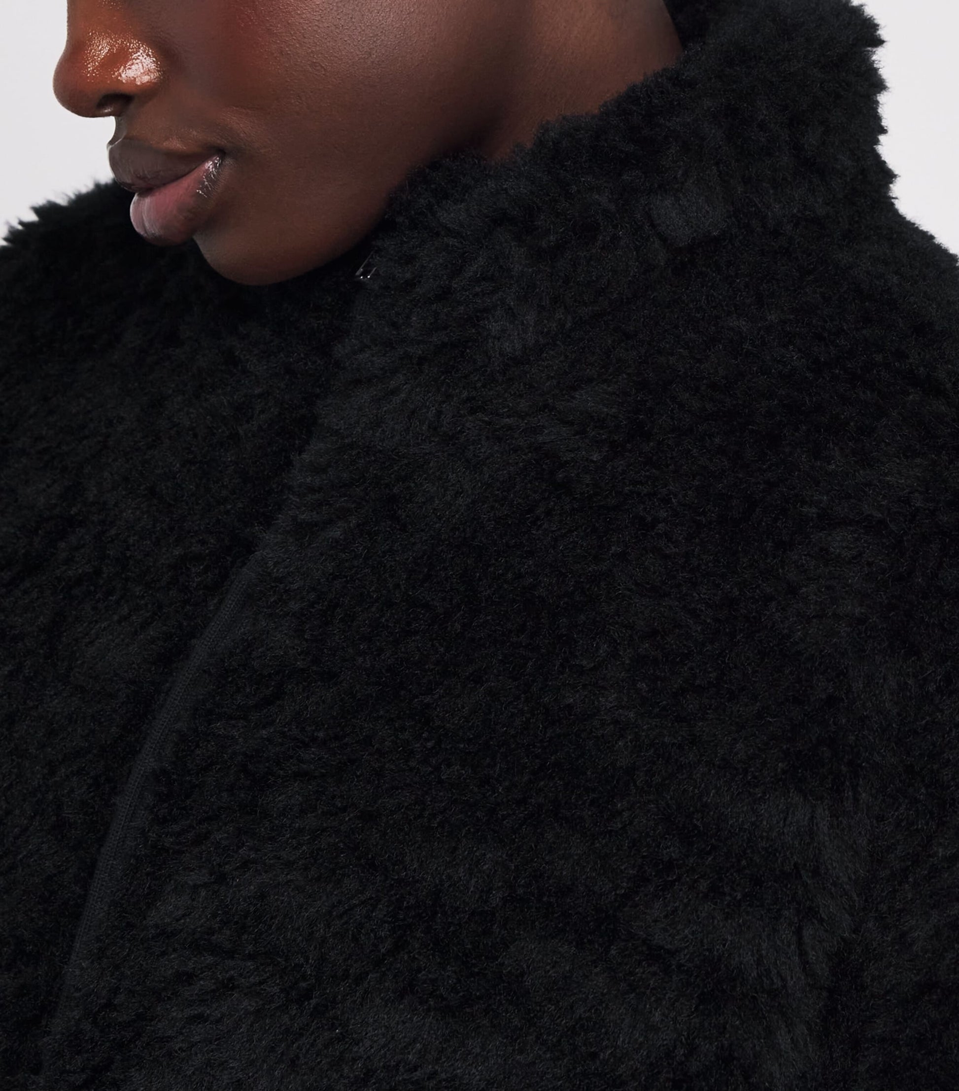 Black Faux Fur Zip-Up Jacket